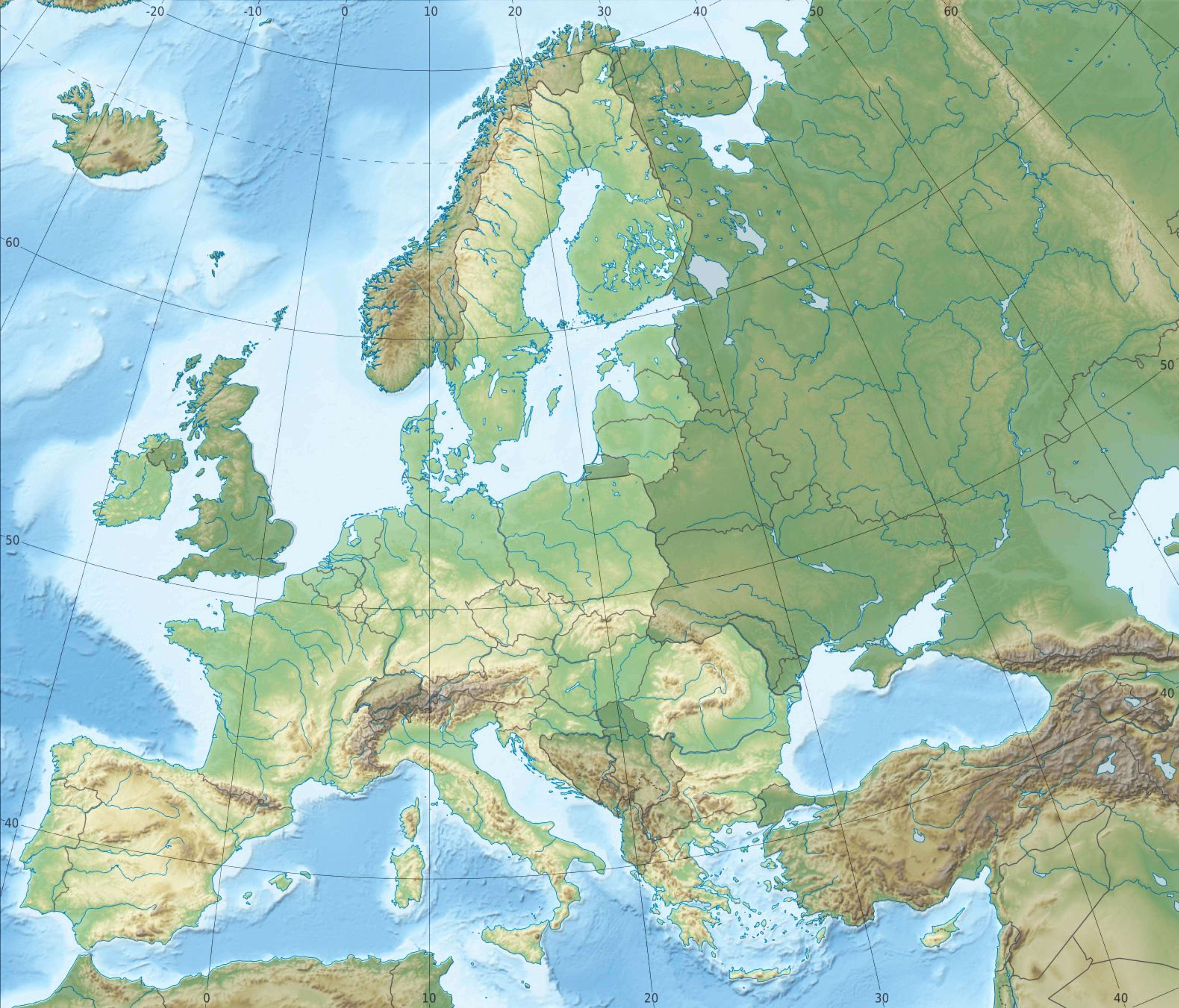 Europe topographic relief map 