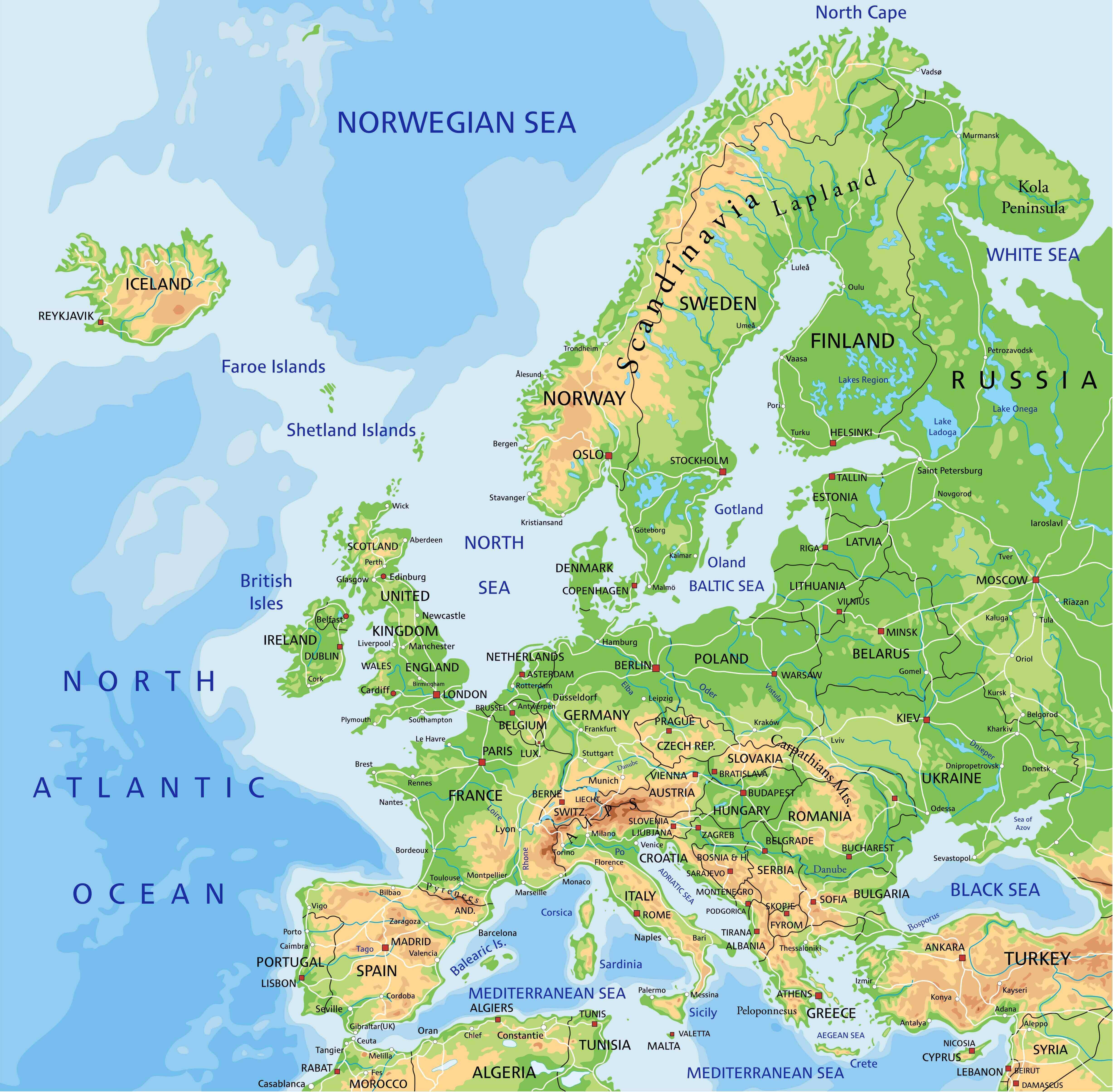 Europe Map: Political, Physical, Countries, Cities, Satellite & Time Zones 16 Europe Major Cities Map