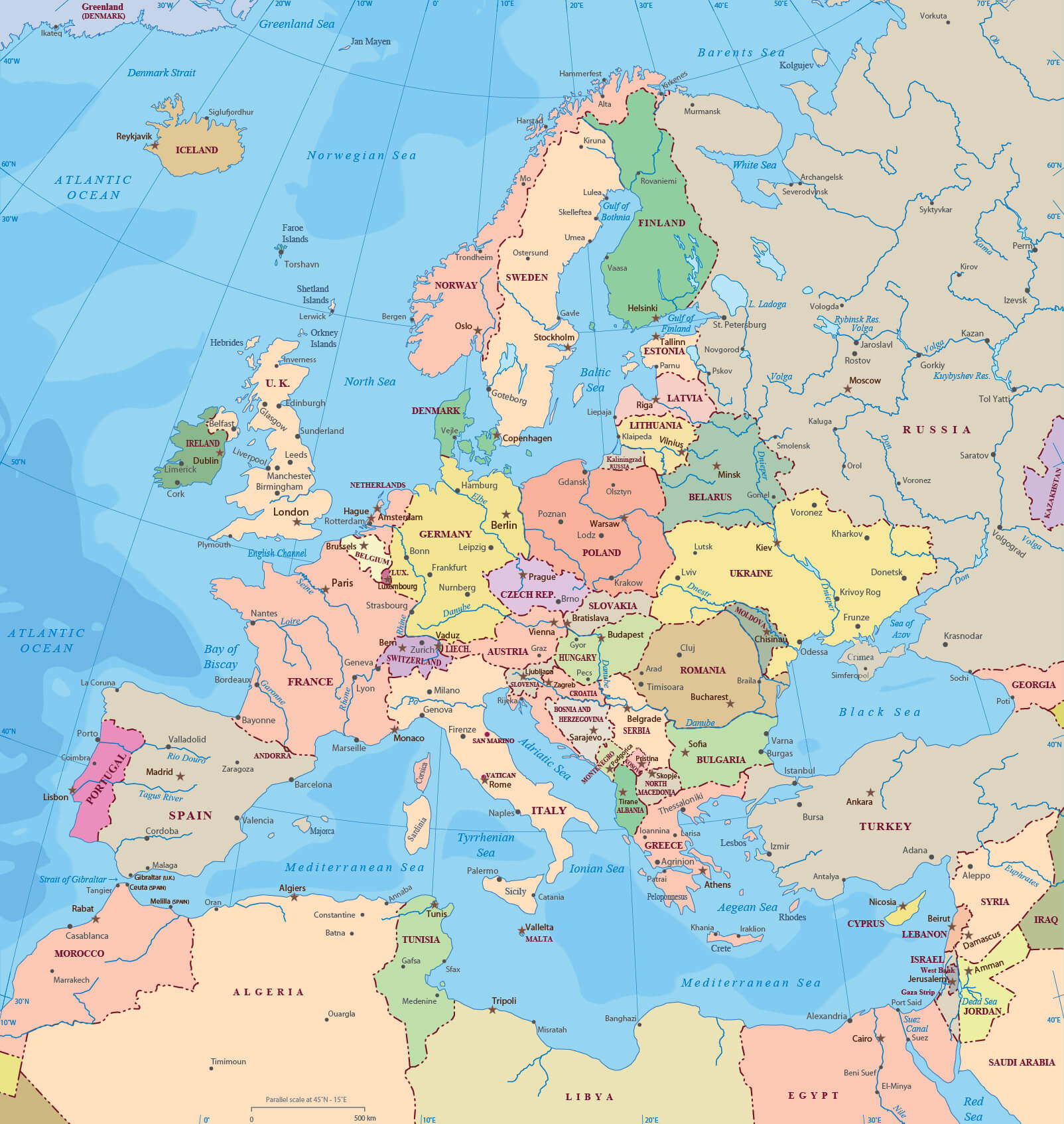 Europe Map: Political, Physical, Countries, Cities, Satellite & Time Zones 18 Political Map of Europe with Cities Map