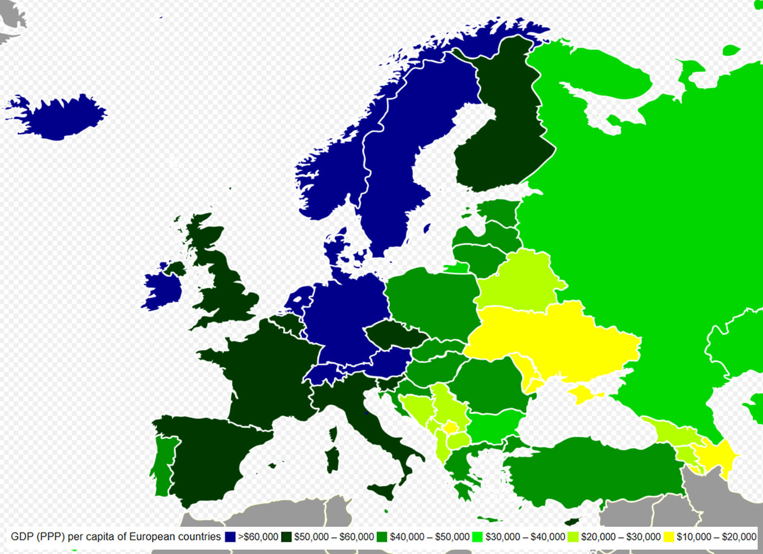 GDP per capita map of European countries