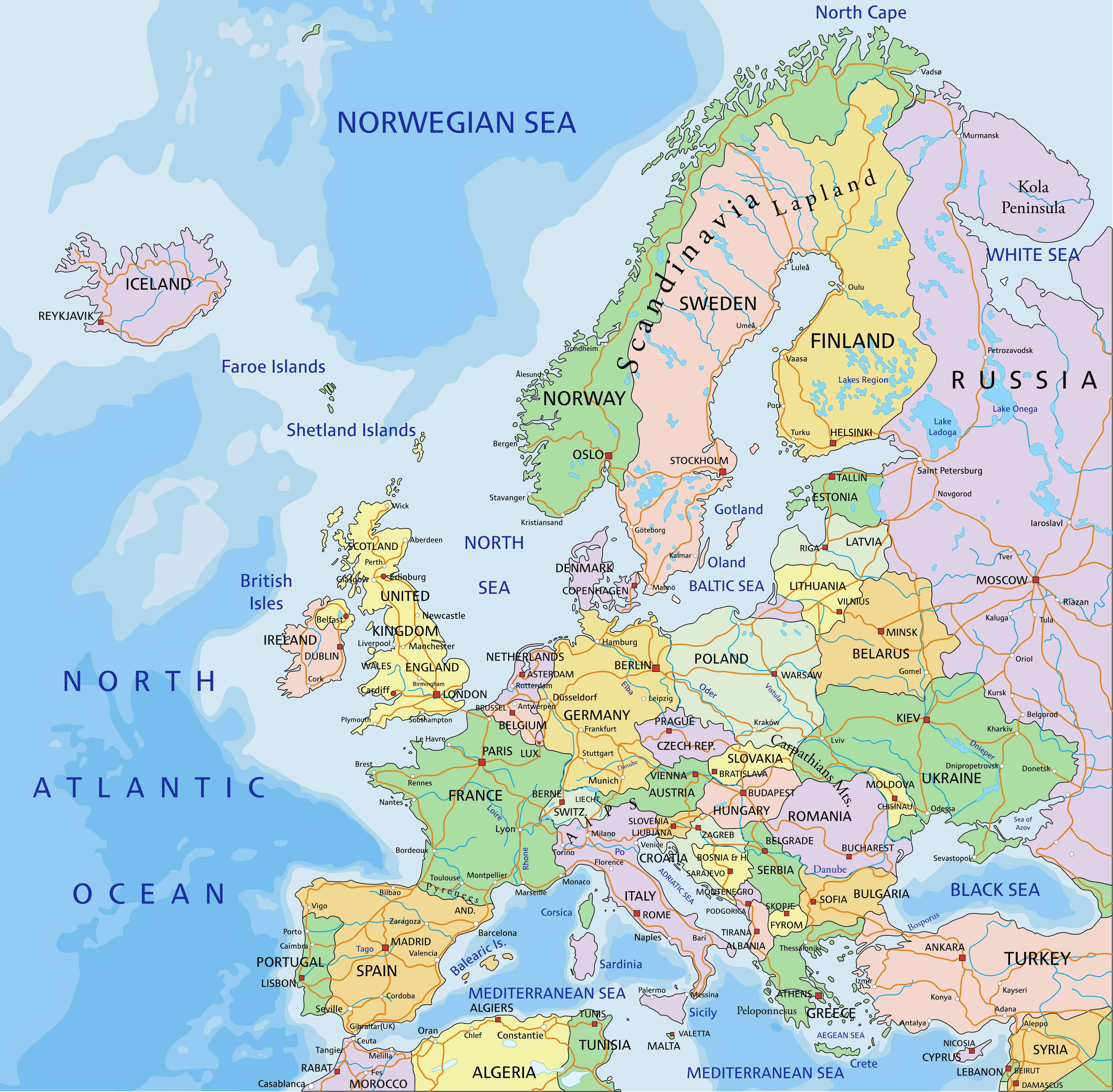 Countries map of Europe