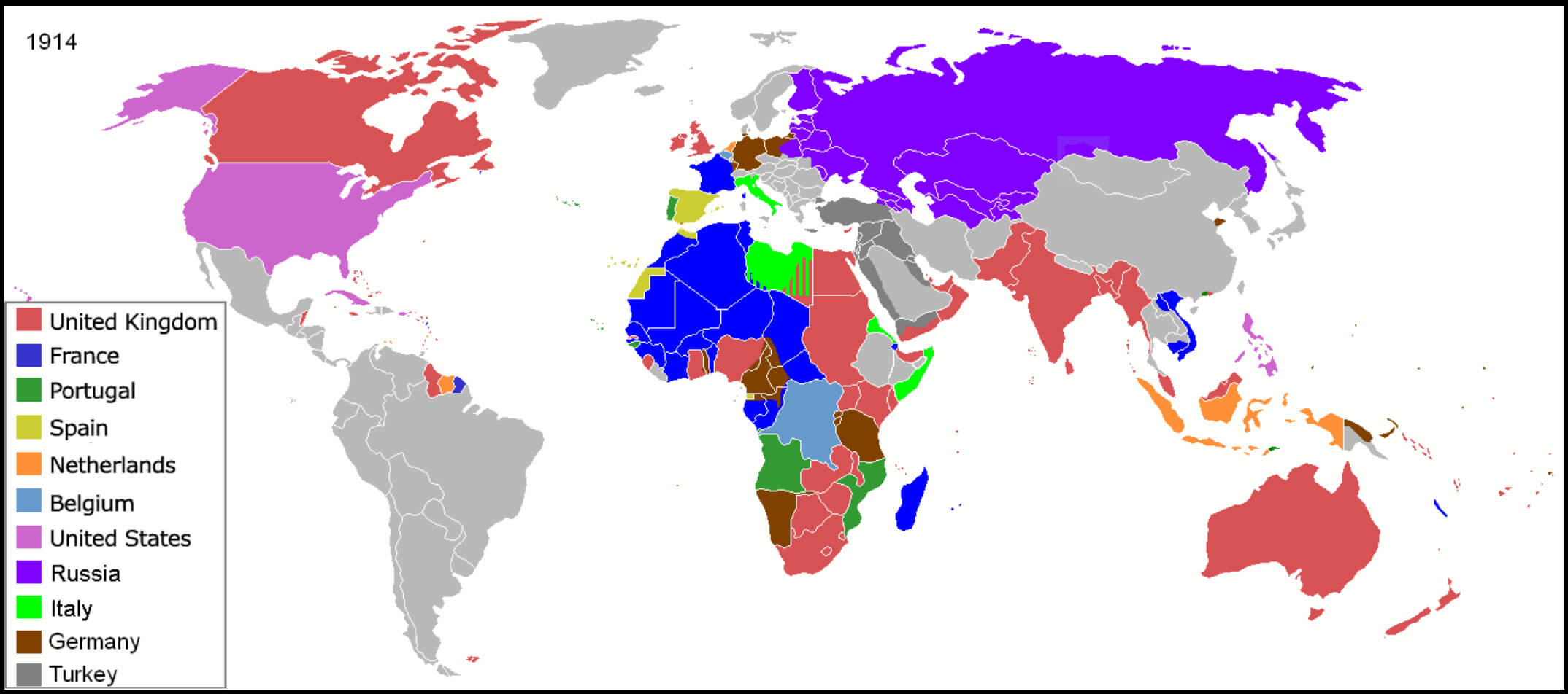 European countries colonisation map in 1914
