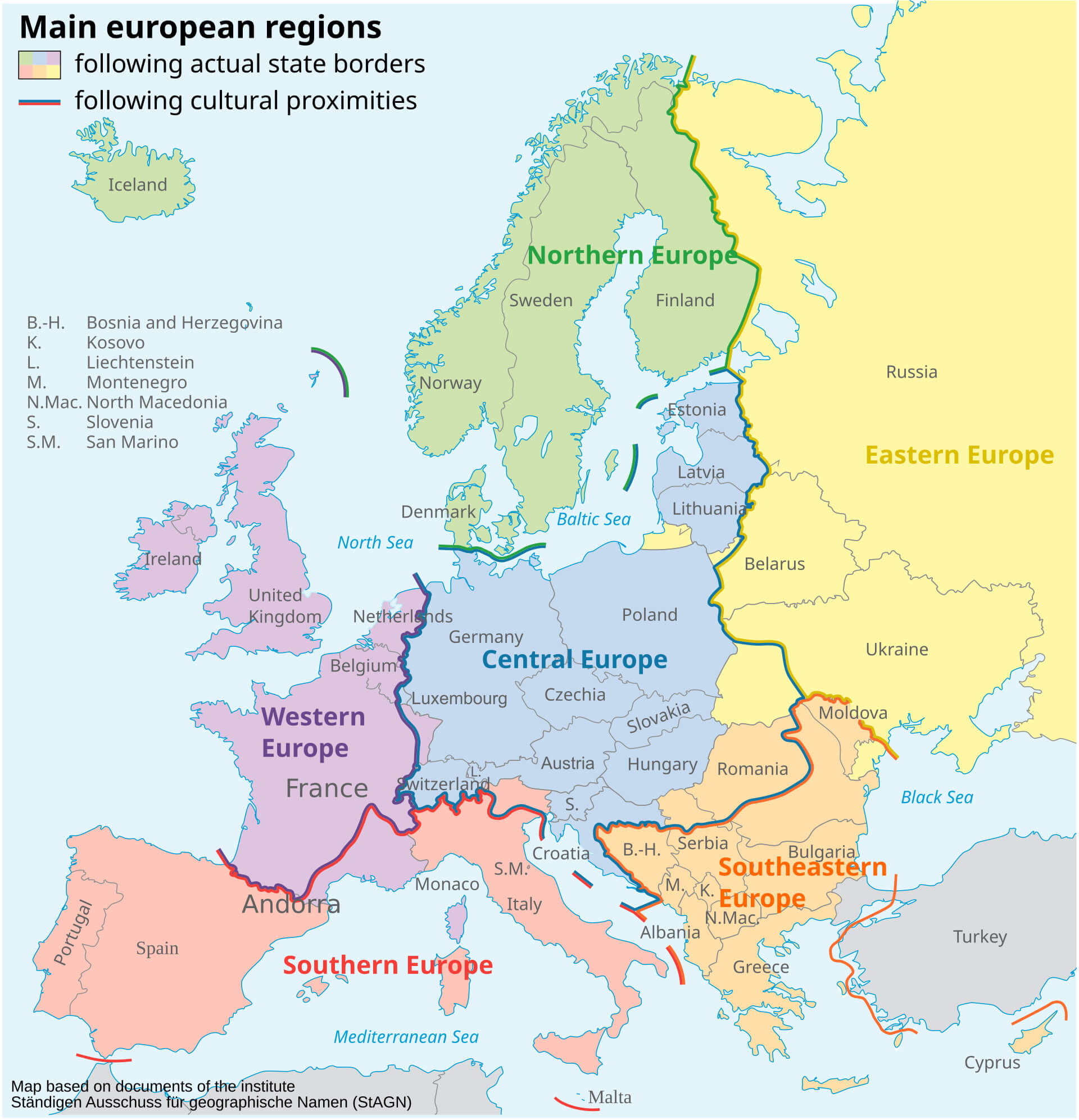 Main Europe regions map