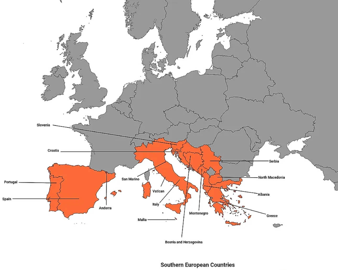 Southern European countries map