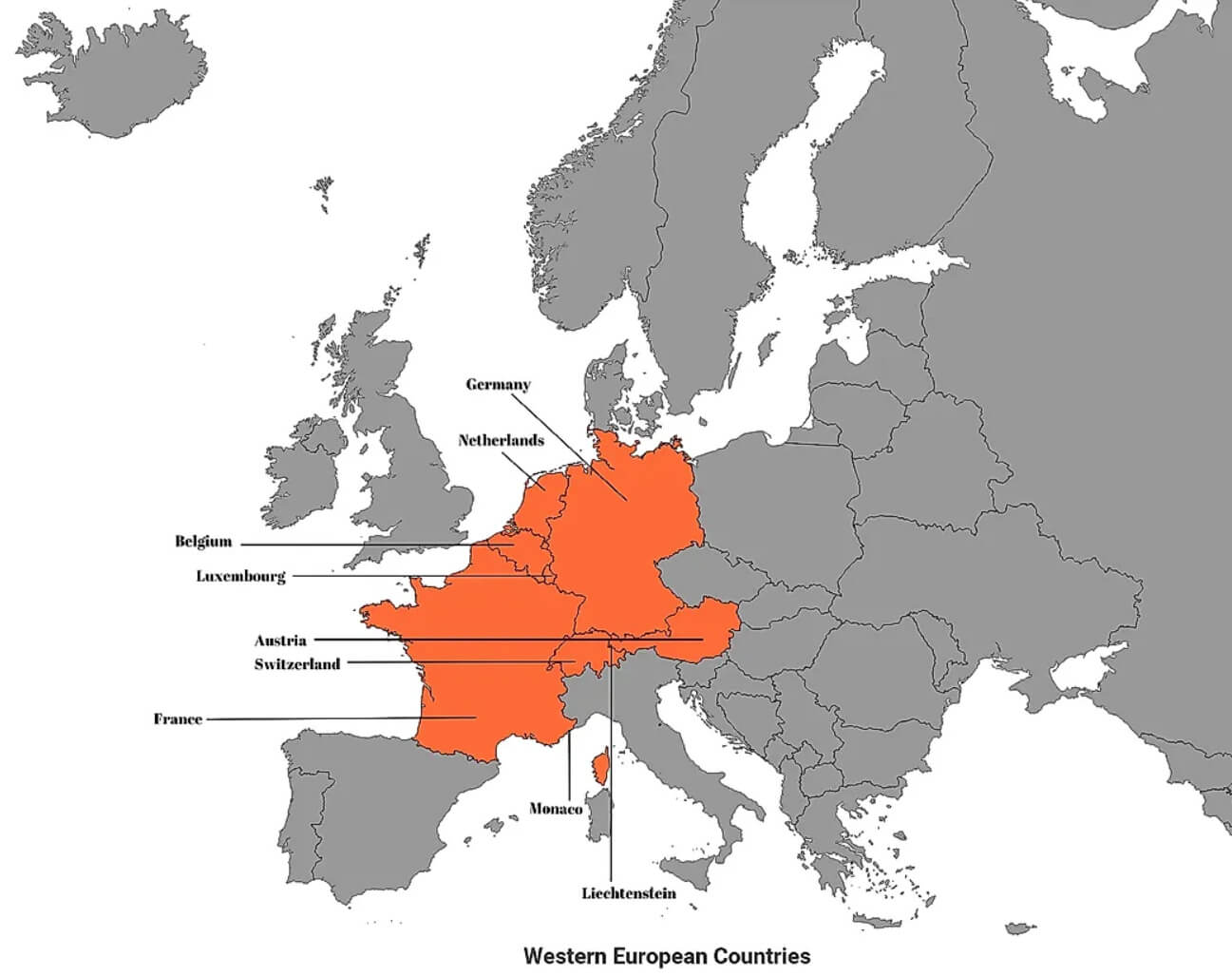 Western European countries map