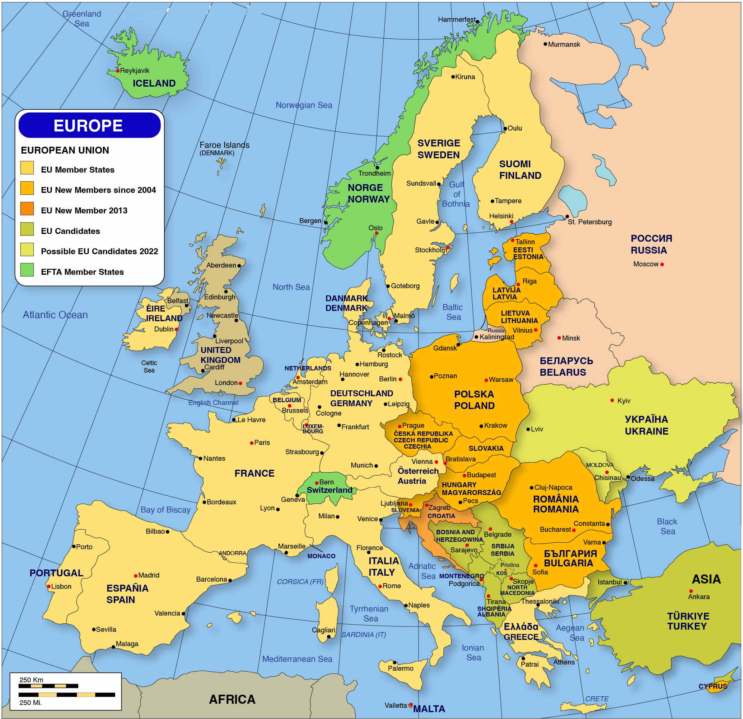 High-resolution Europe countries map