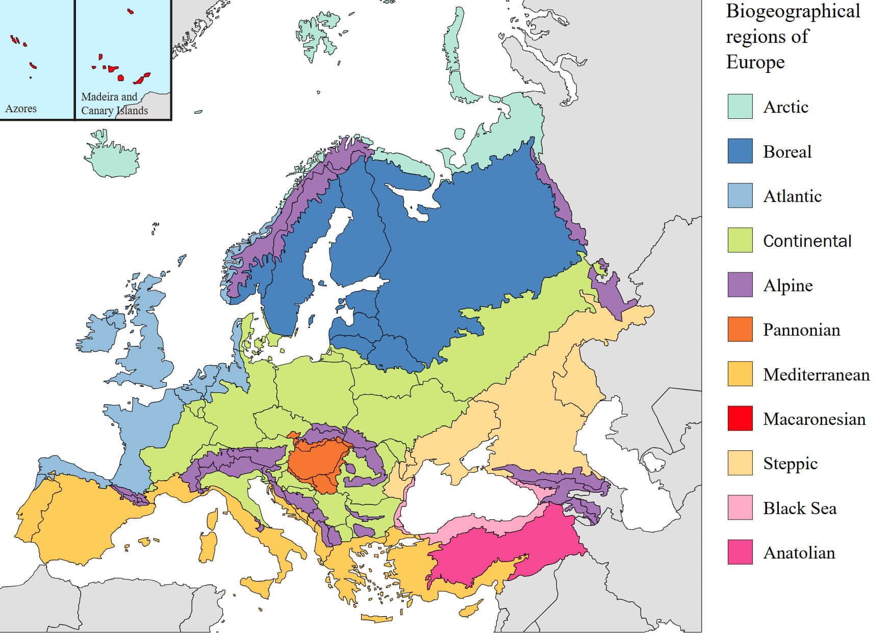 Large Europe biogeography countries map