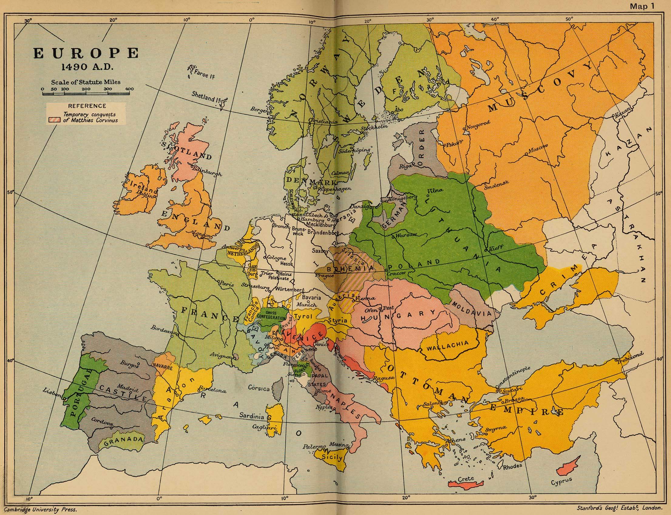 Europe historical map 1490