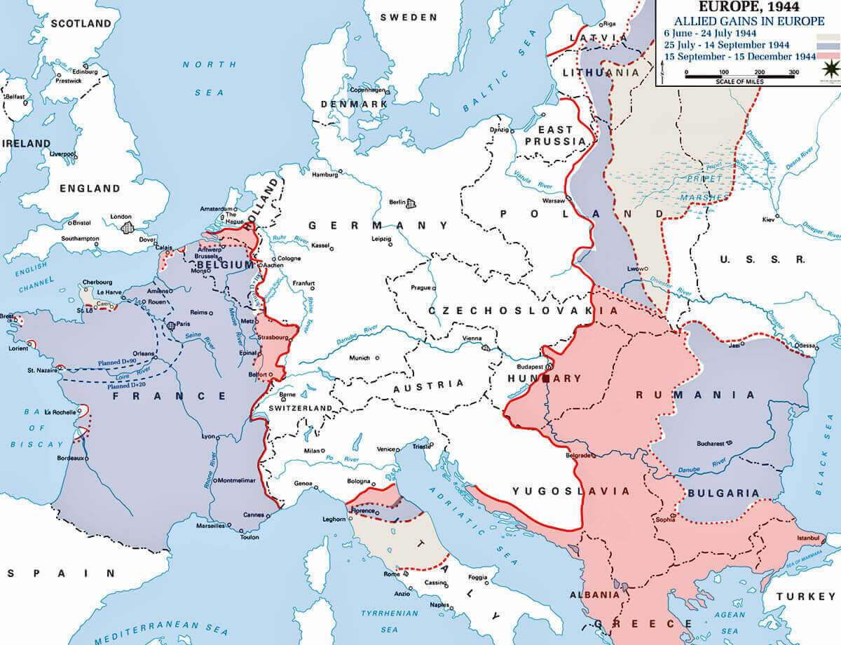 Europe historical political map in 1944
