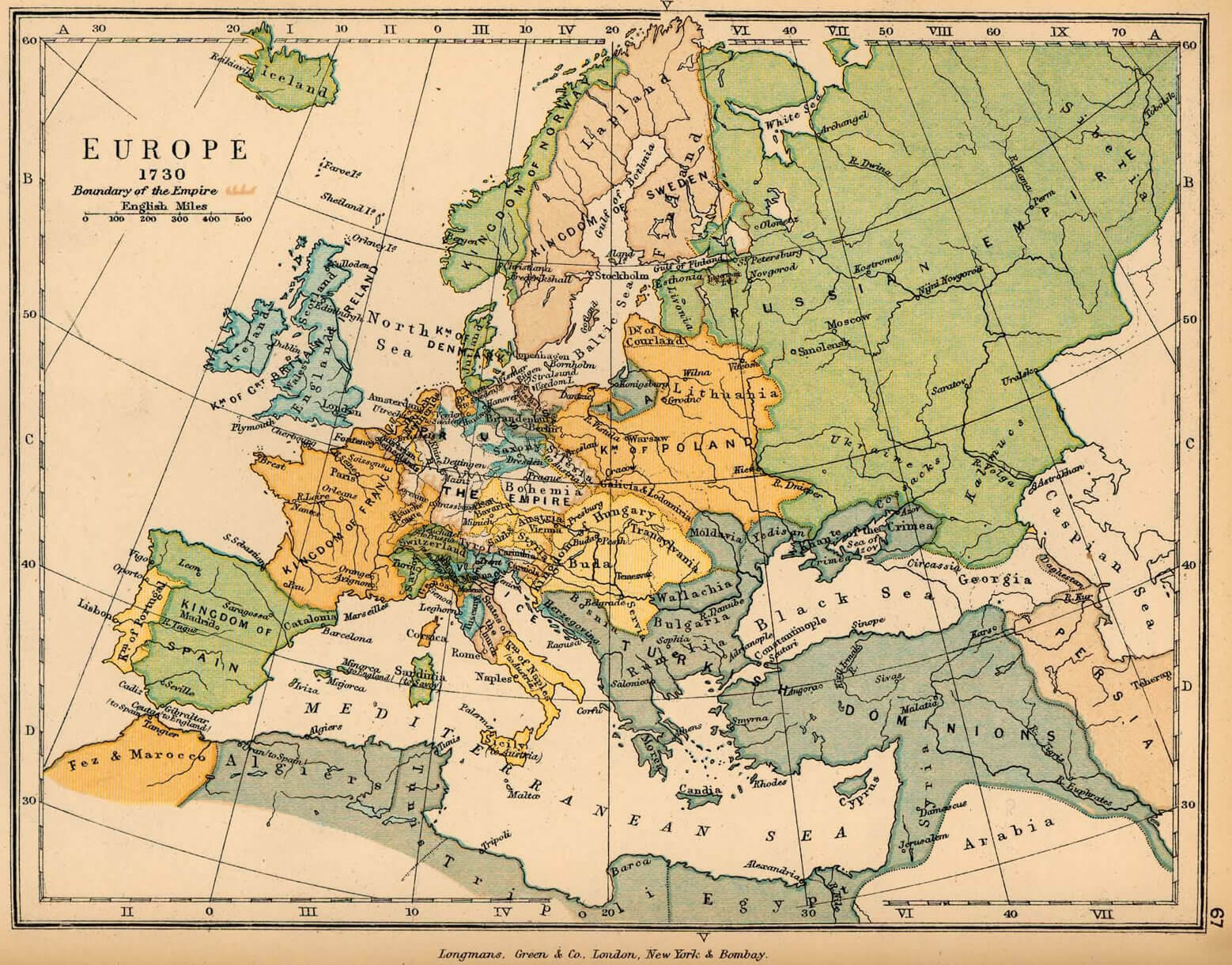Europe history map 1730