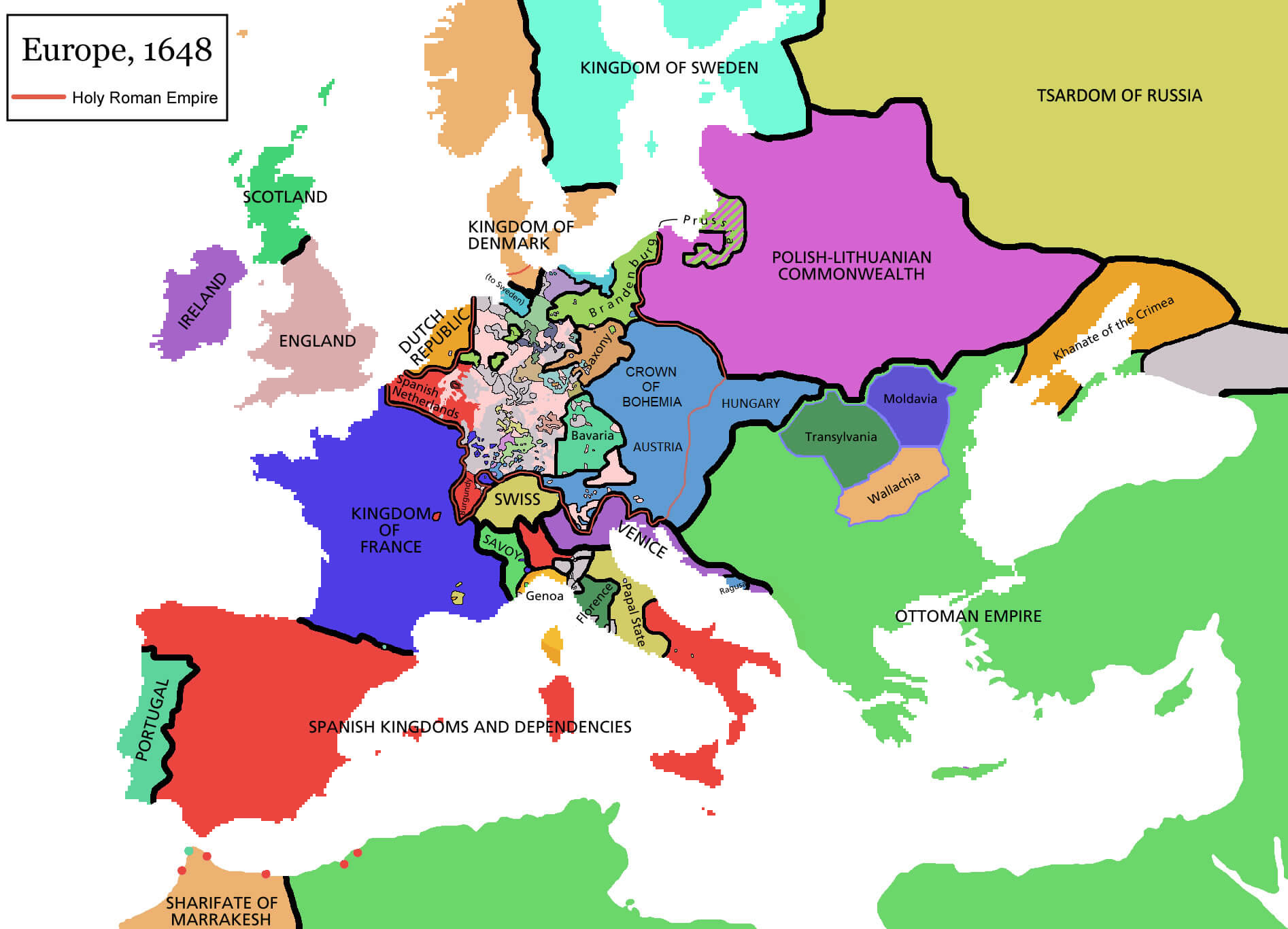 Europe history map in 1648