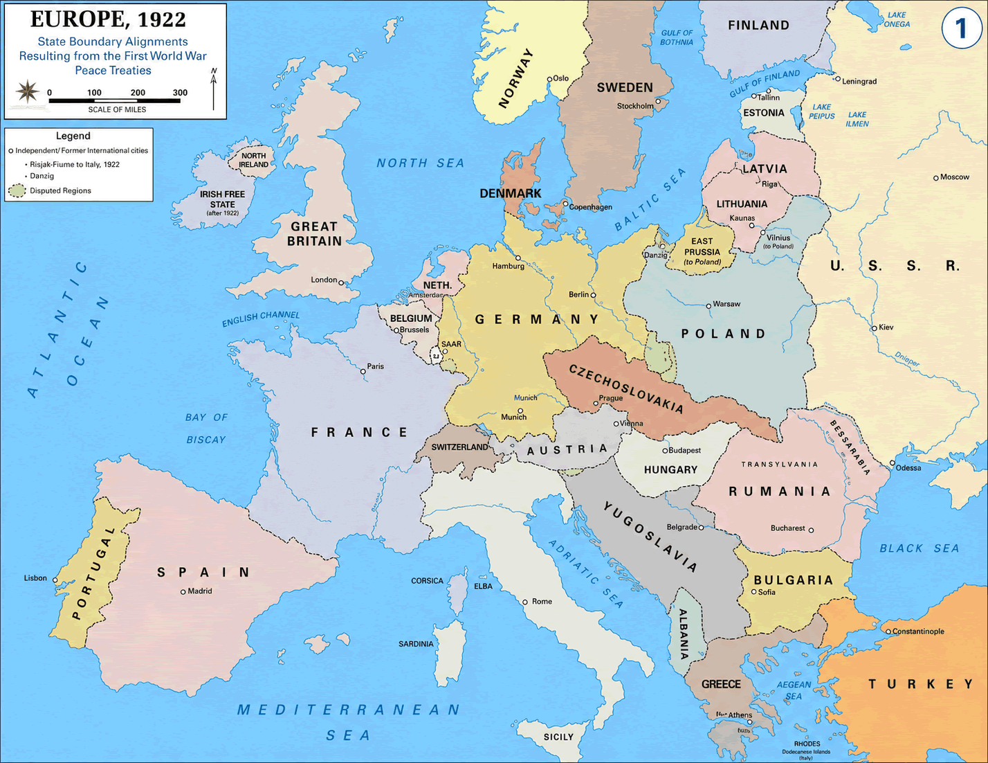 Europe map after World war one