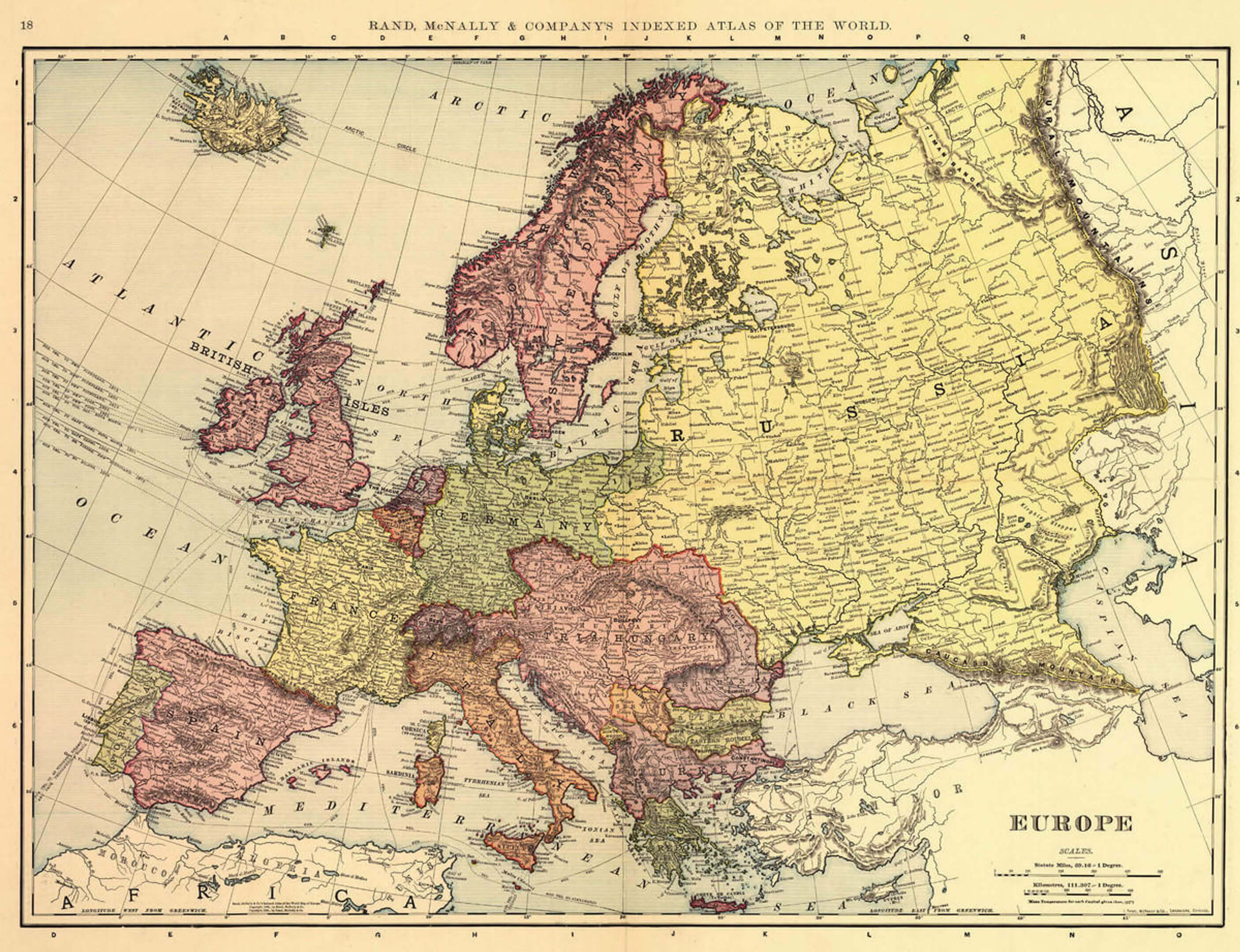 Historical atlas map of Europe