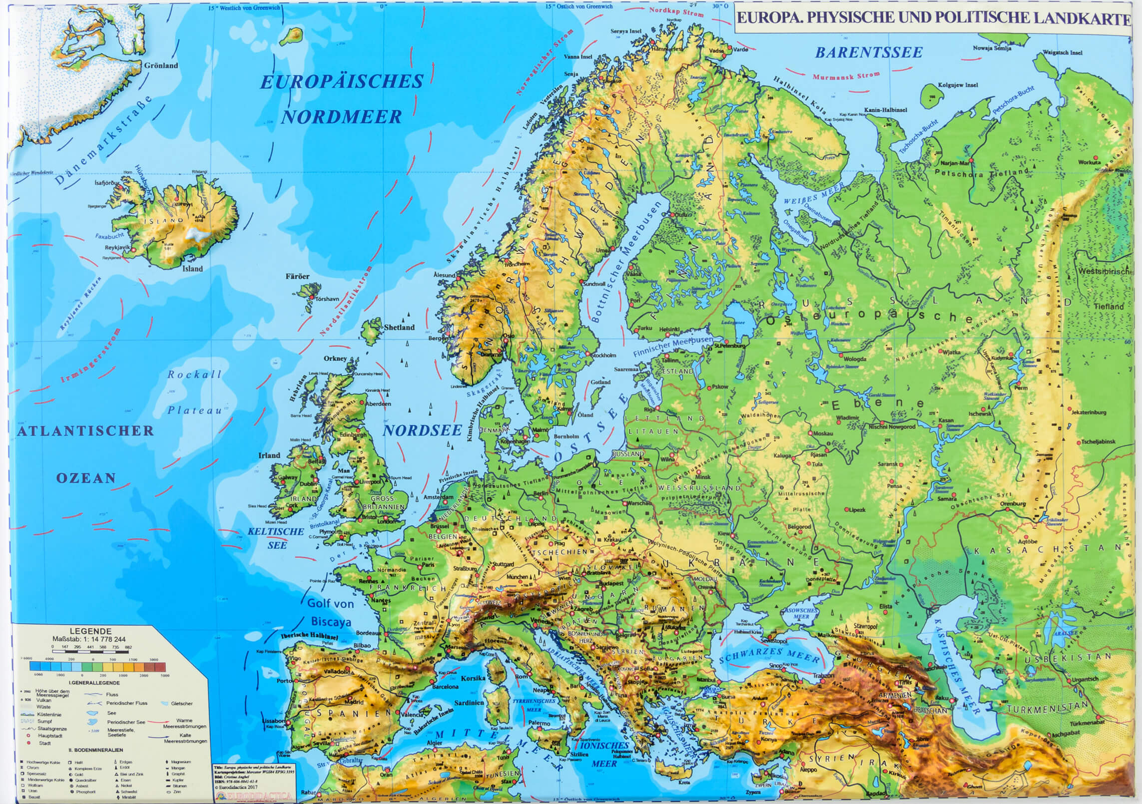 Europe physical map in german