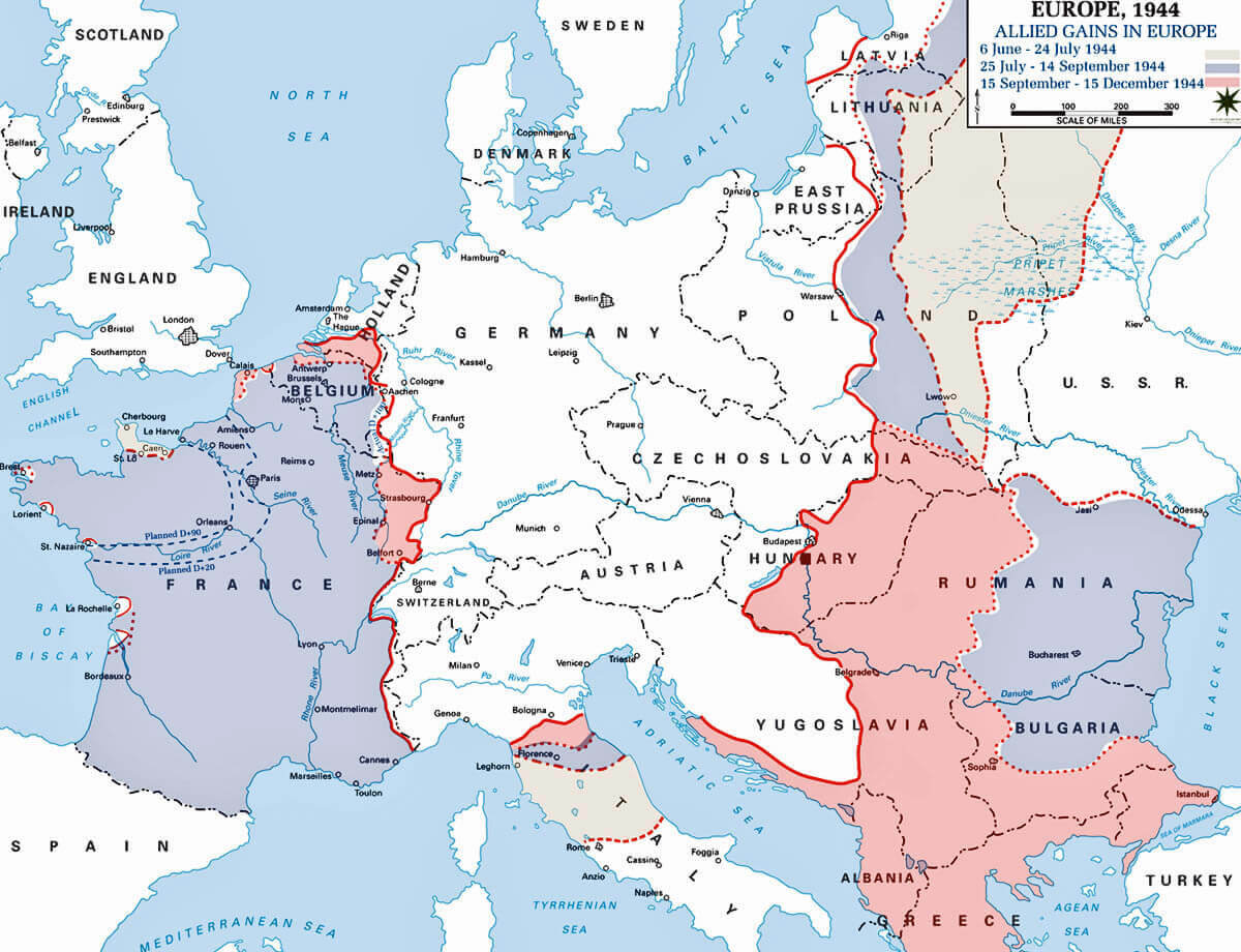 Europe historical political map in 1944