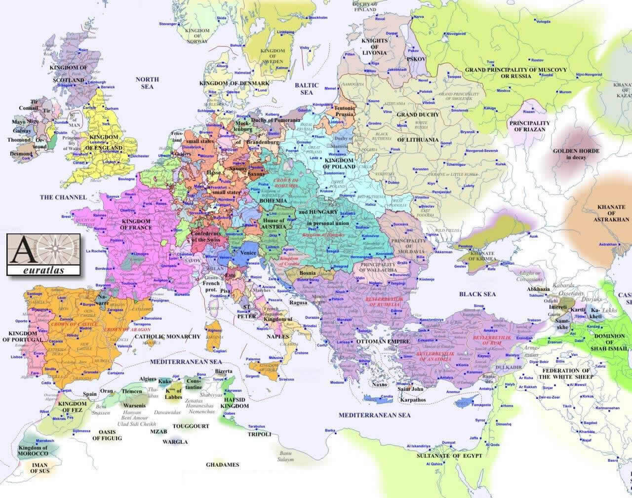 Europe political map in 1500