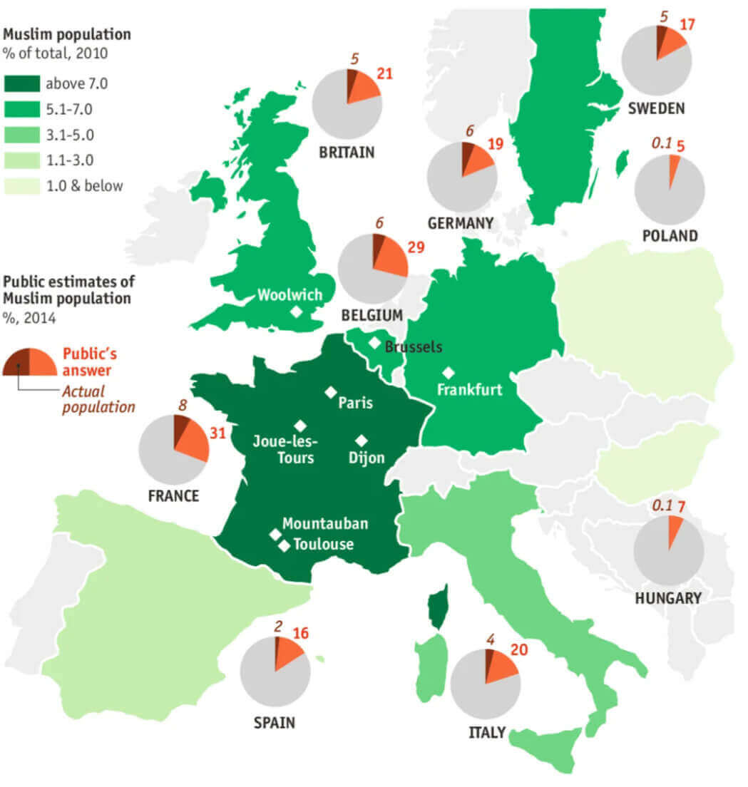 Europe Muslim population map 2010