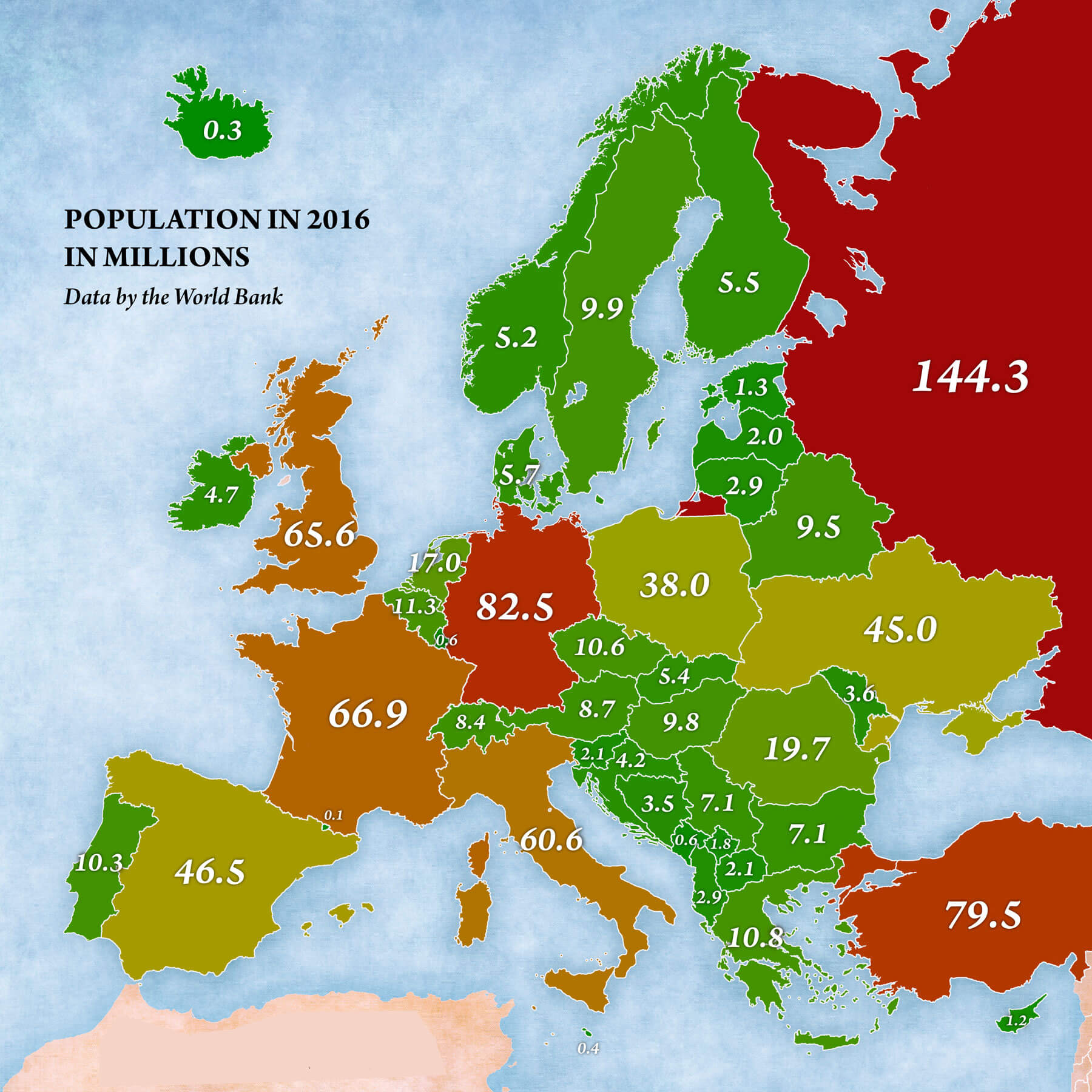 Europe population map in 2016