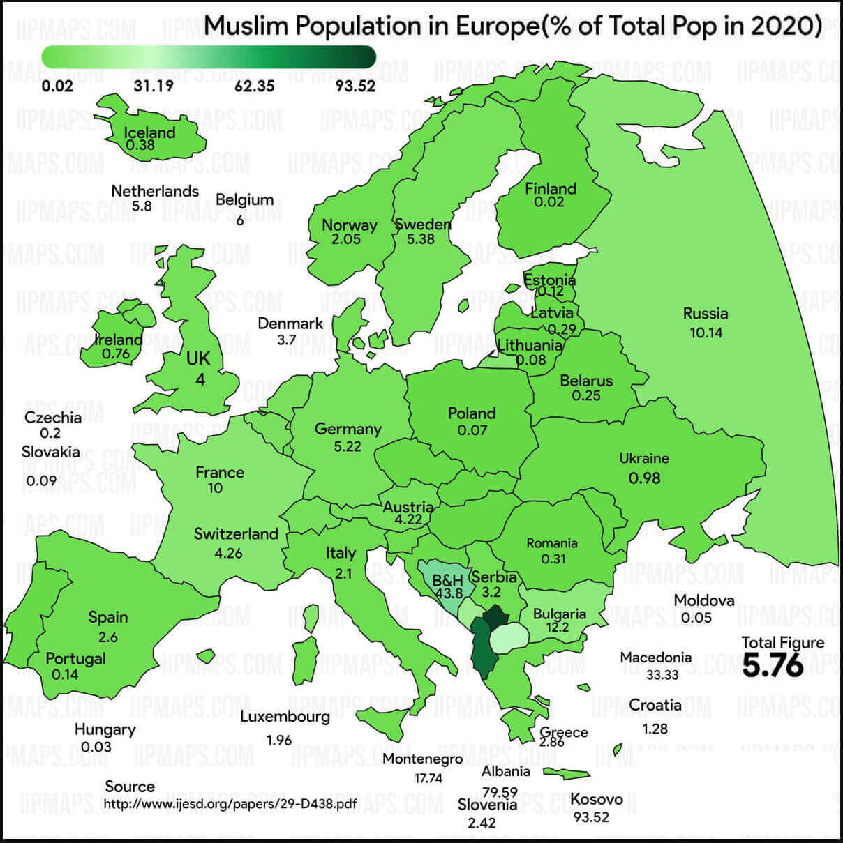 European countries Muslim population map in 2020