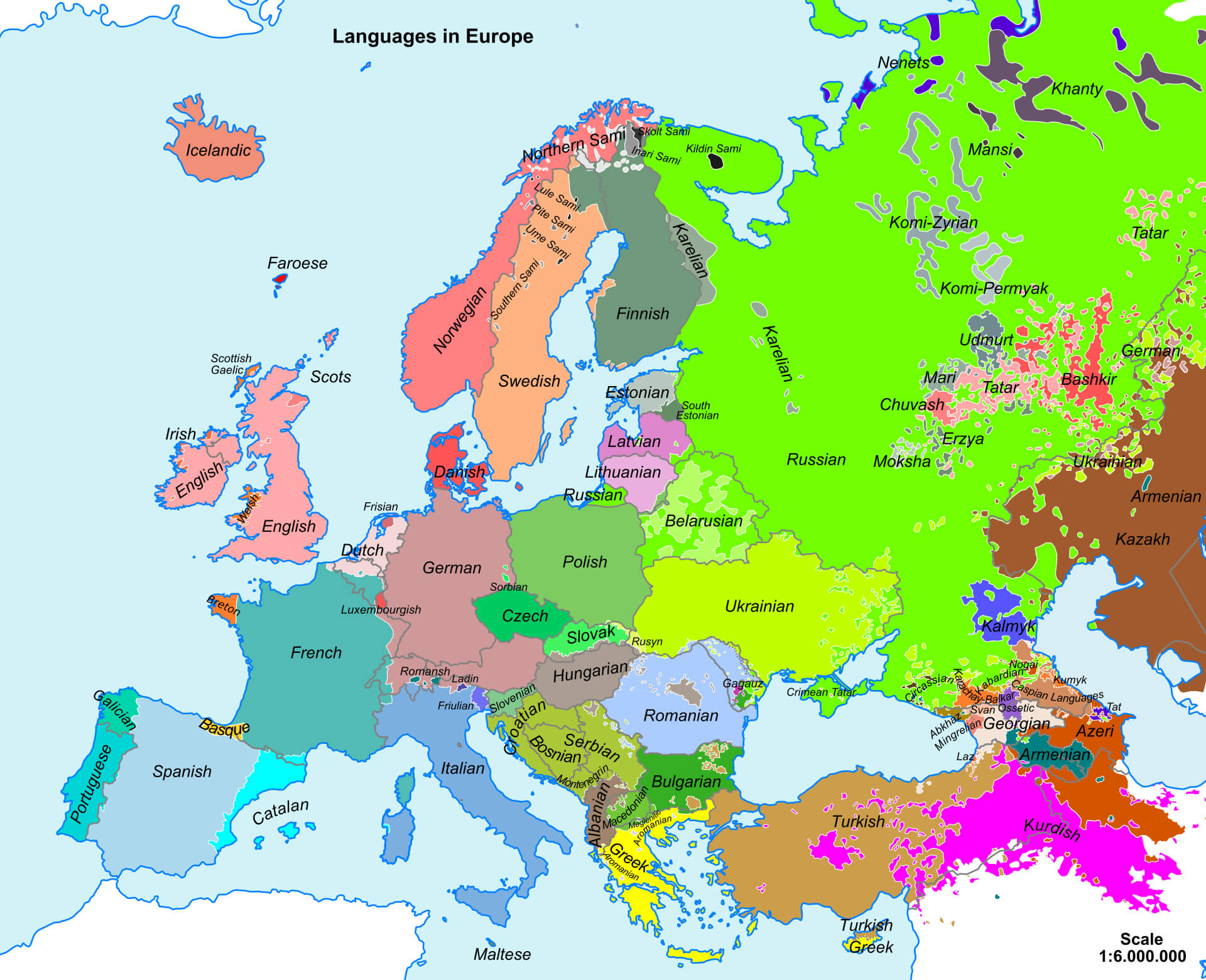 Major languages of map Europe