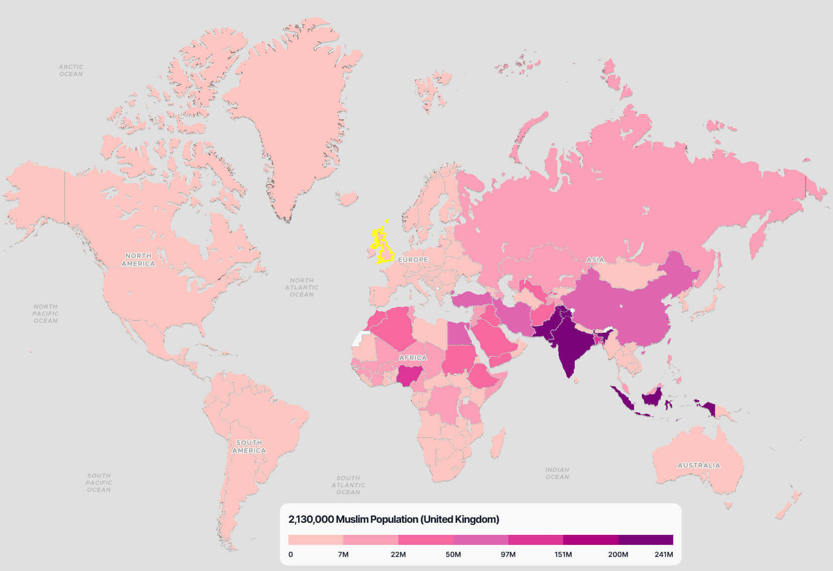 UK Muslim population map in the World