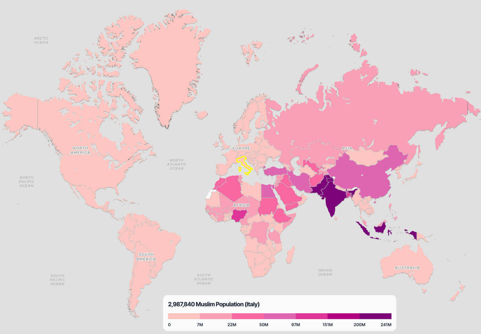 Italy Muslim population map in the World