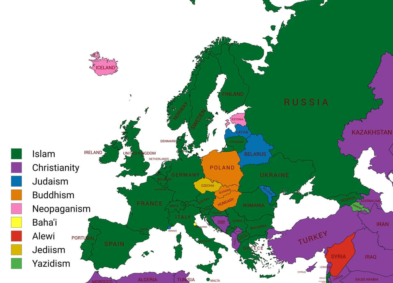 Europe Religion Map 1 Religion map in Europe and neighbouring