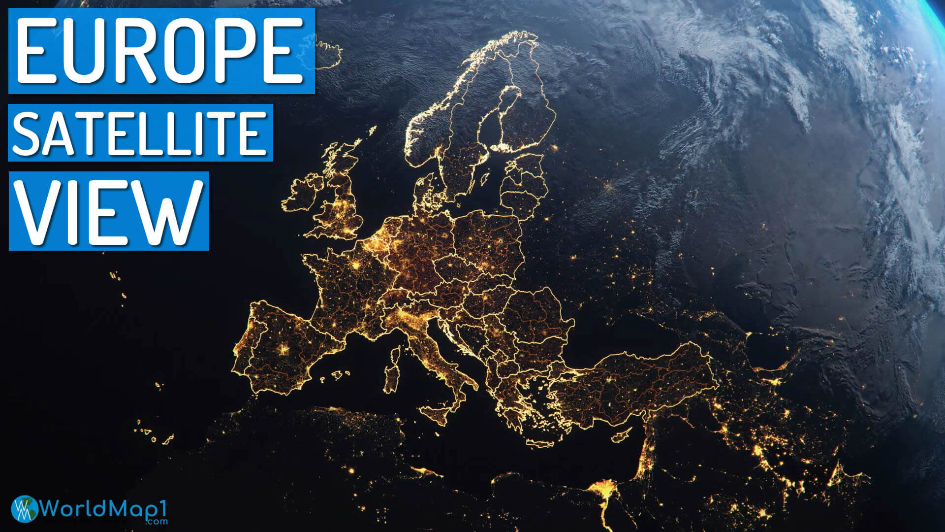 Europe map in the night from space