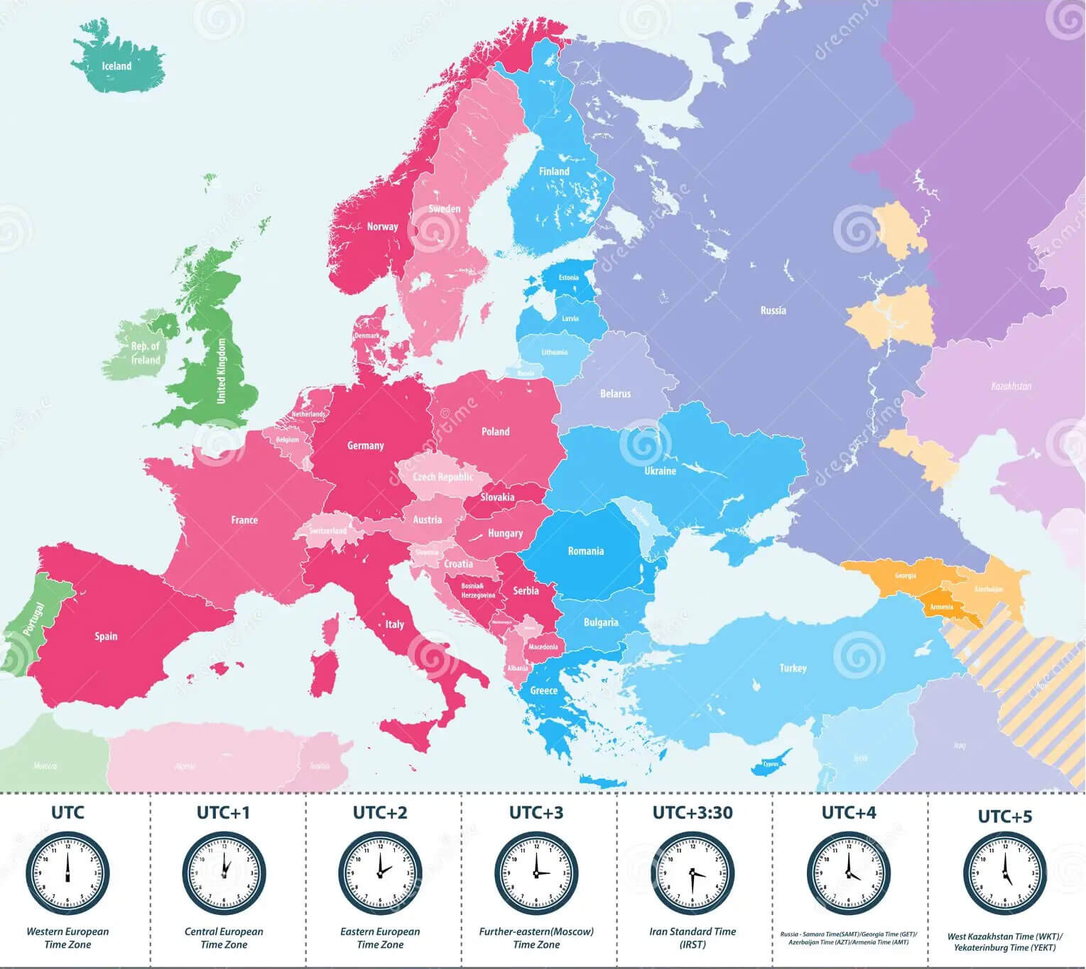 Time zone map Europe by countries