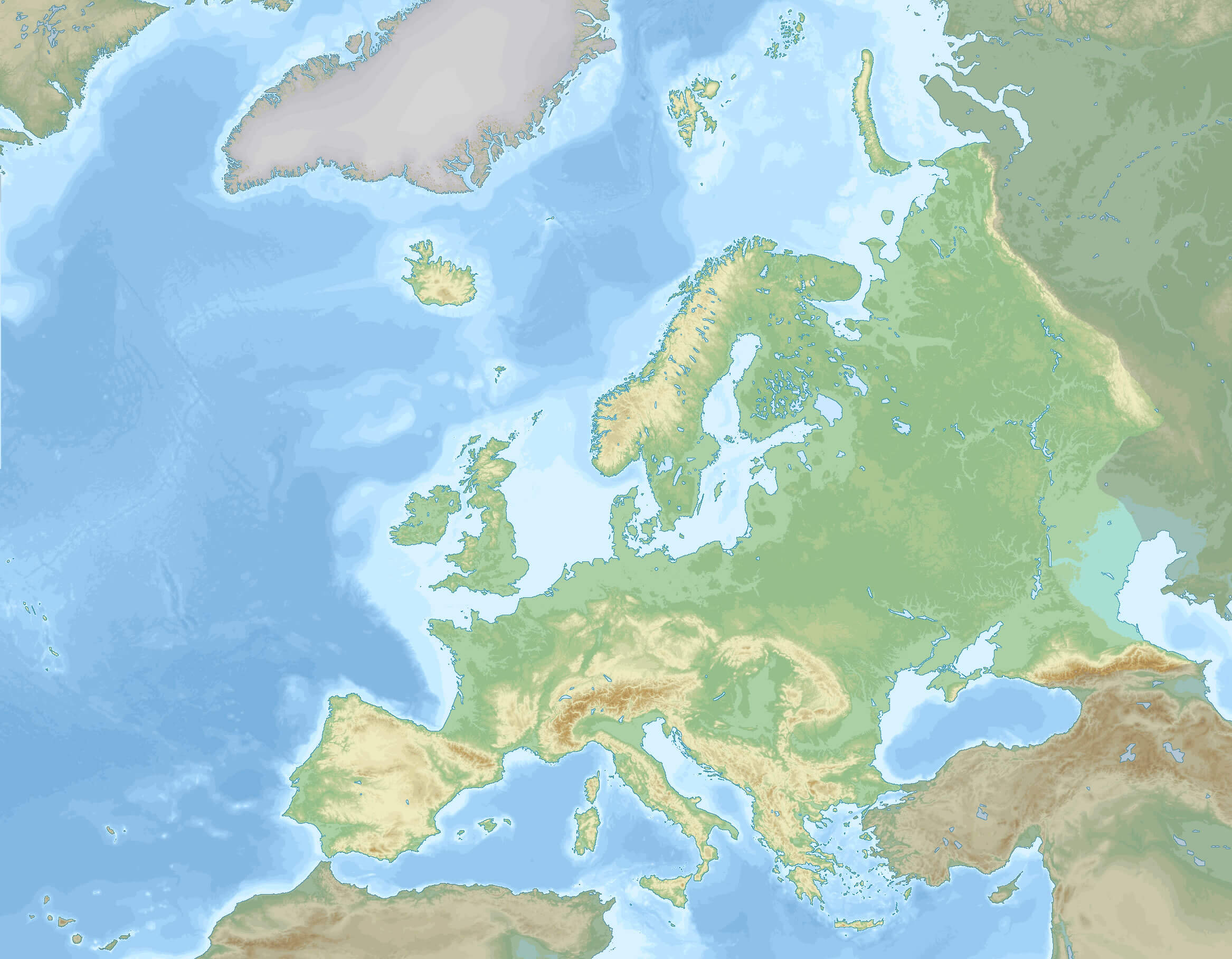 Europe large topographic location map