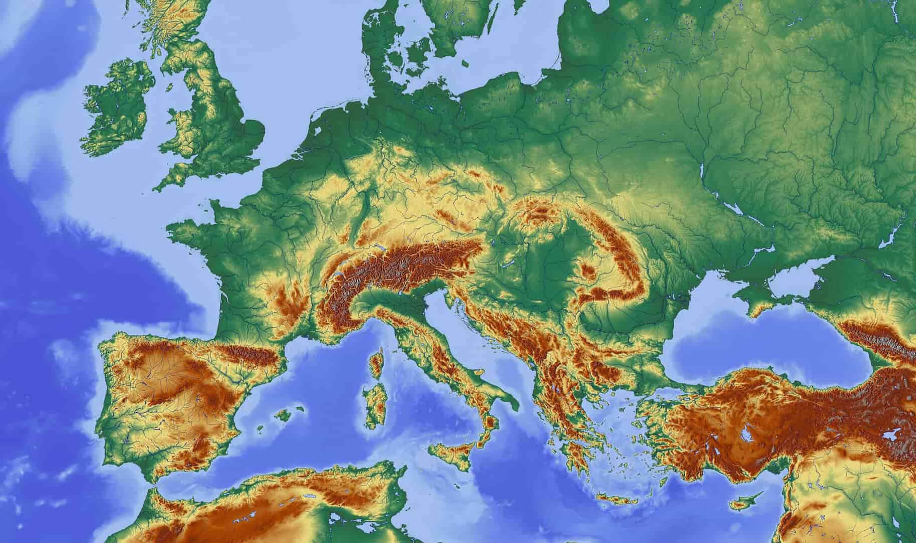 Topographic map Europe