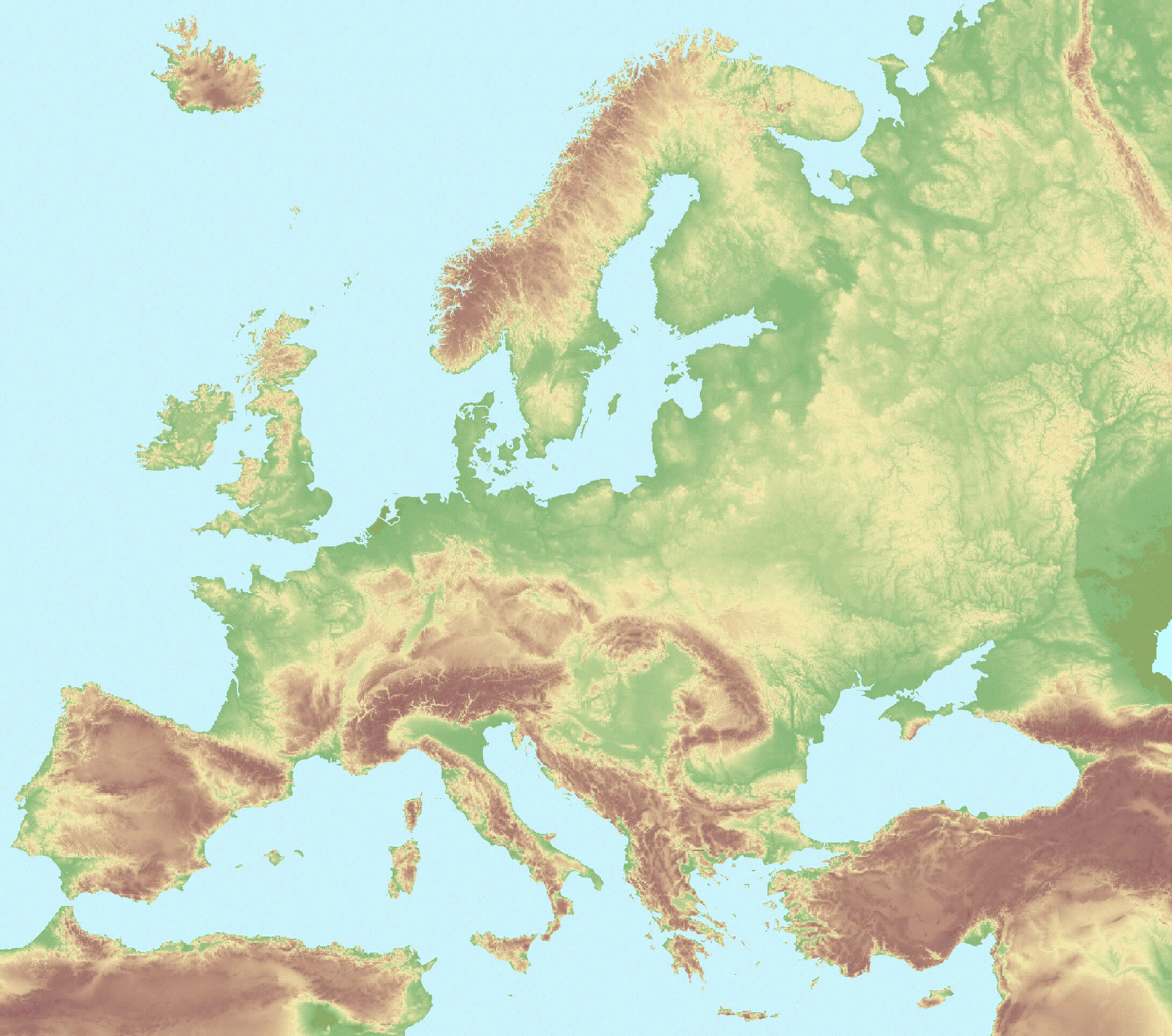 Topography map of Europe