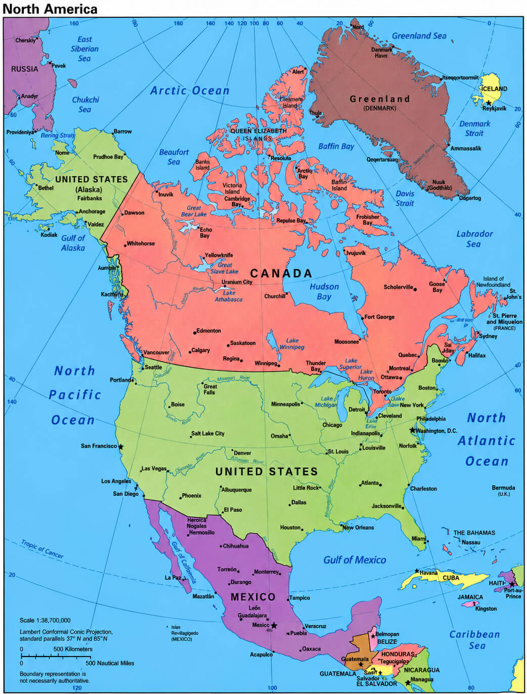 North America detailed political map
