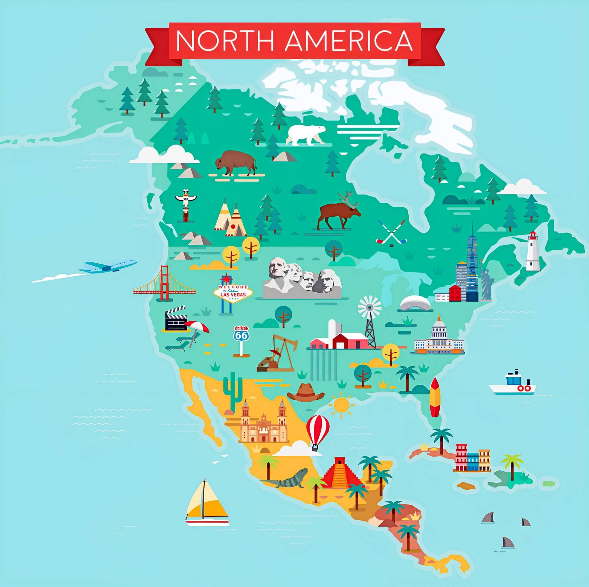 North America travel and tourist map