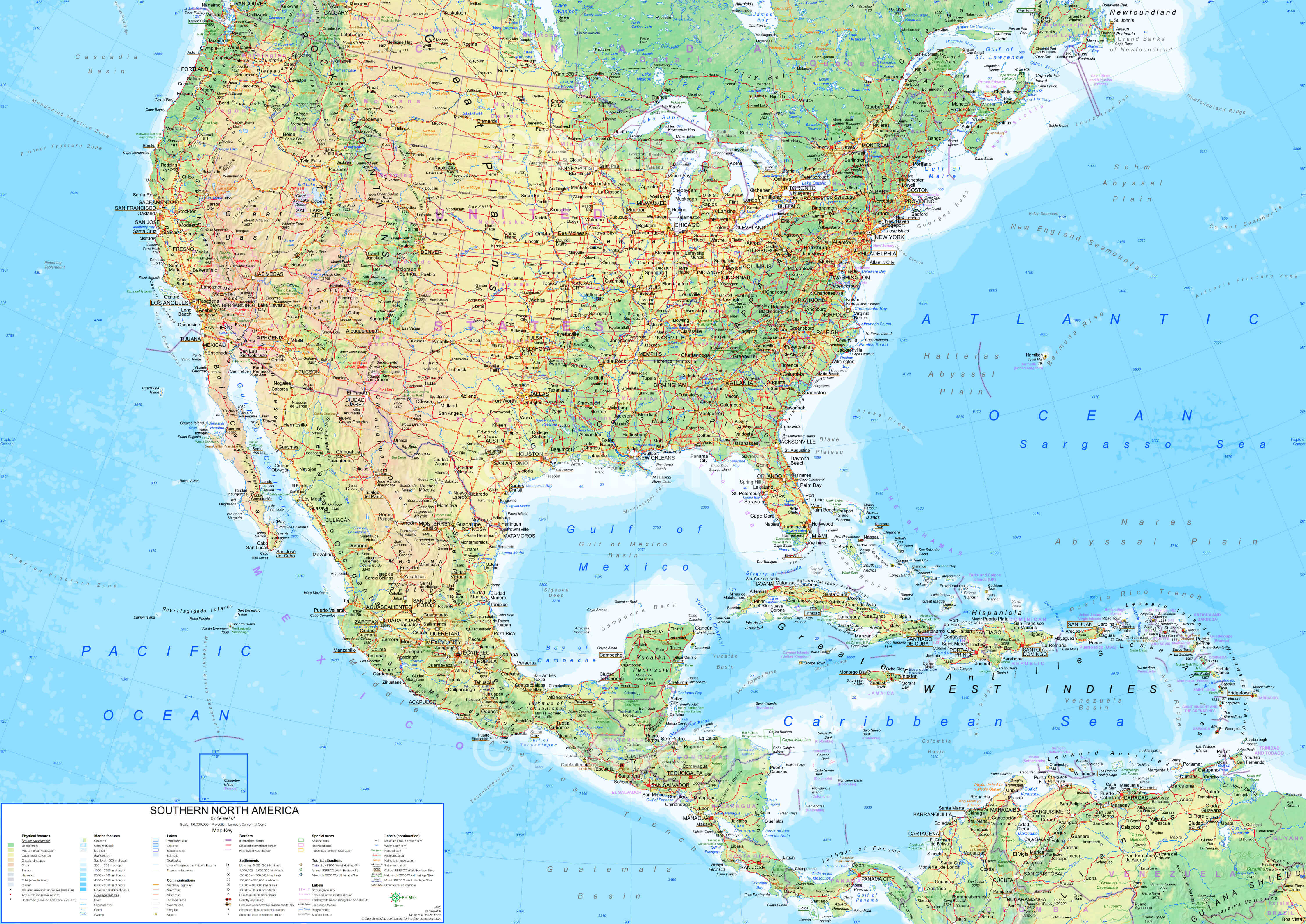 North America High-Resolution Physical Map