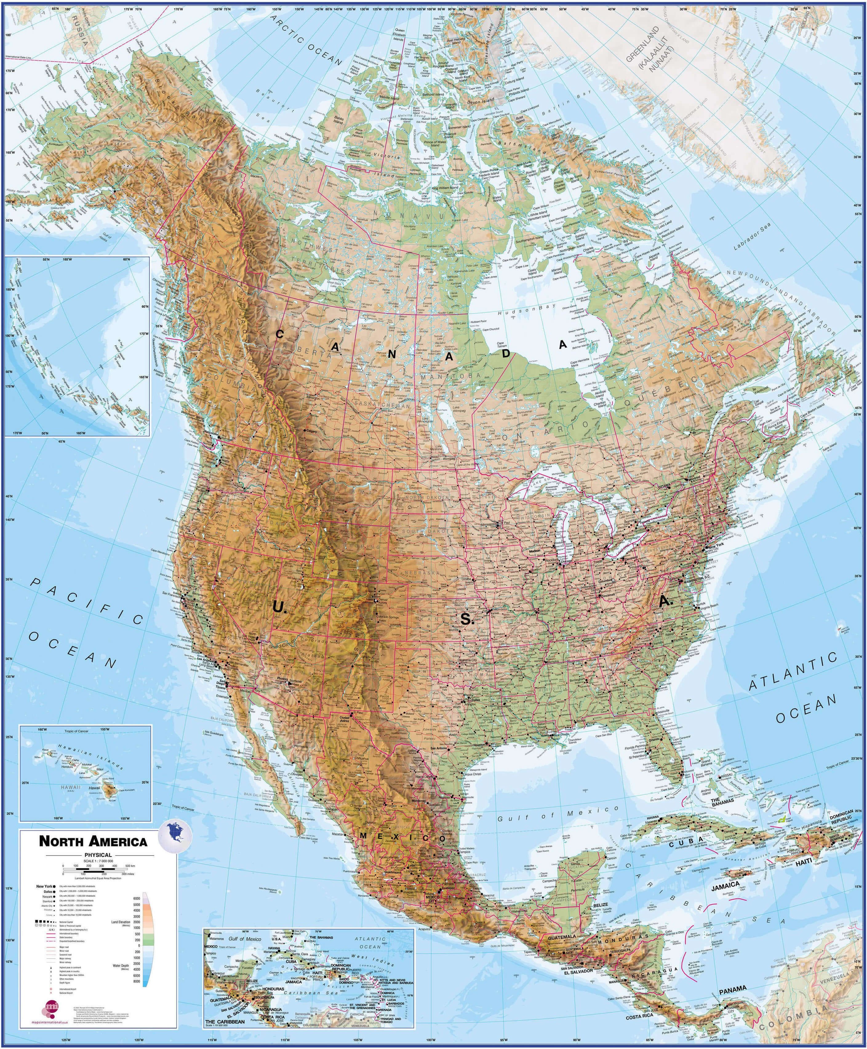 North America High-Resolution Map 1 North America large physical relief map