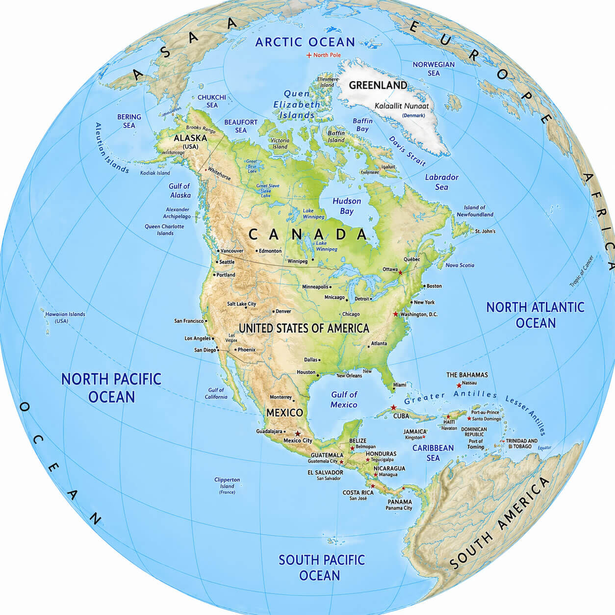 North America location on World Globe map