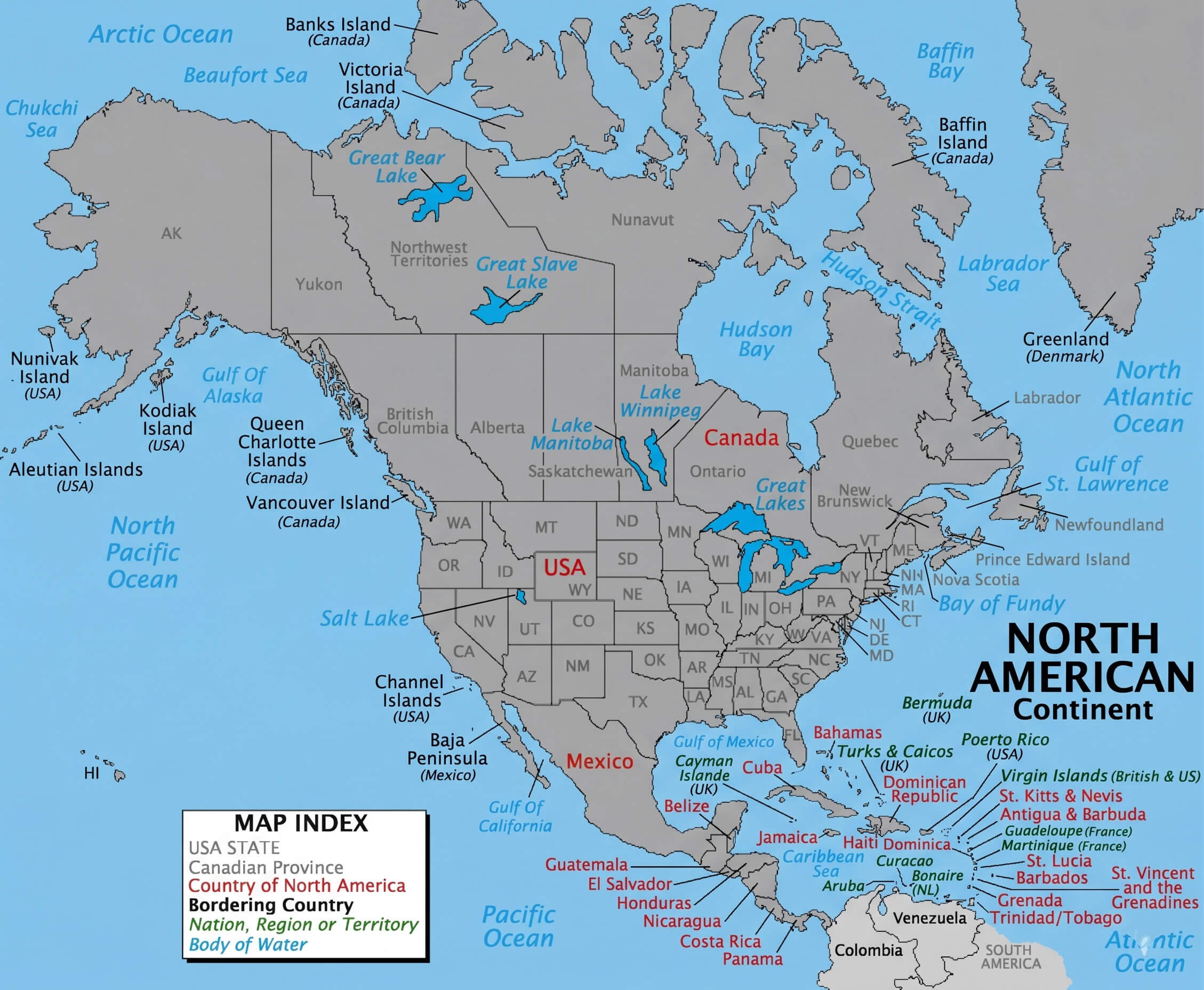 North America political map with capitals