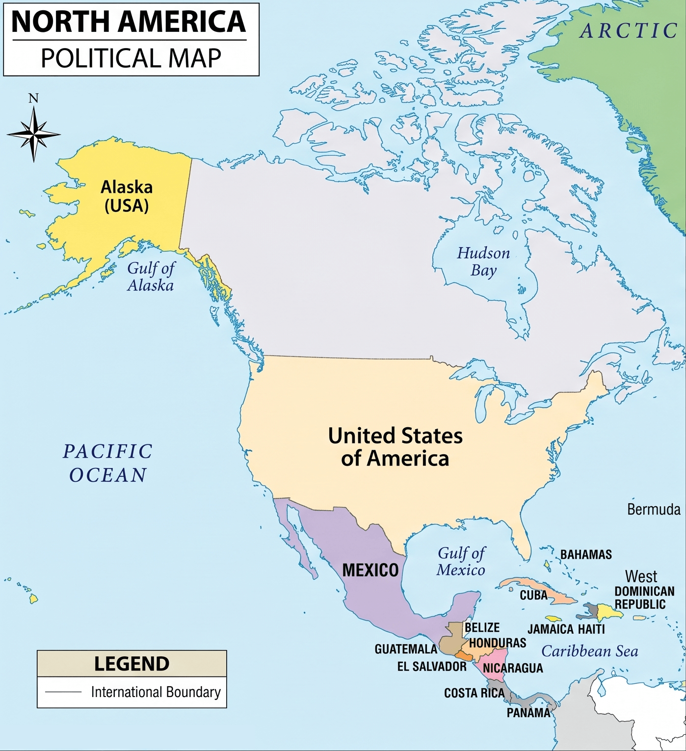 North America political map with country borders