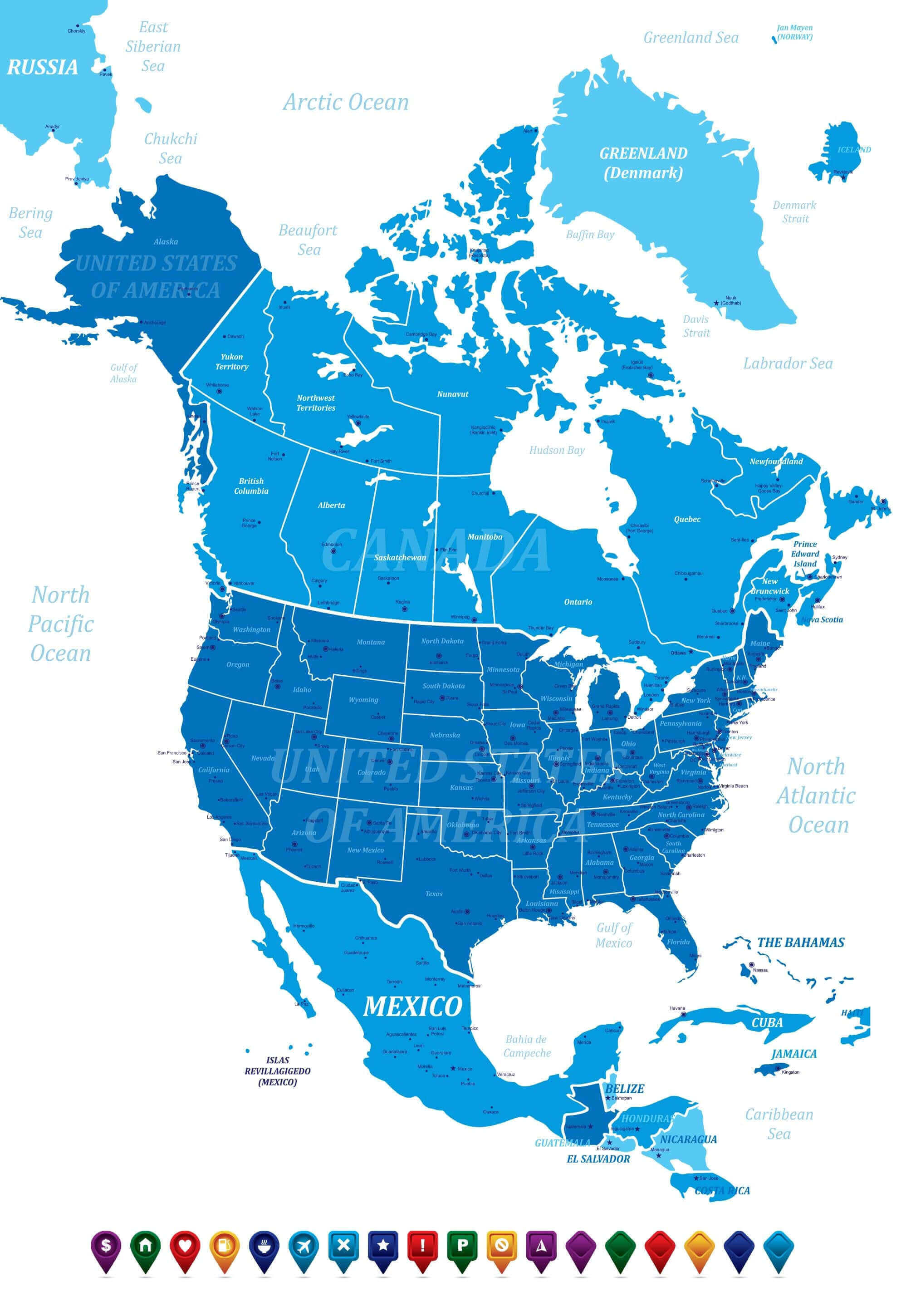 North America states provinces and countries map