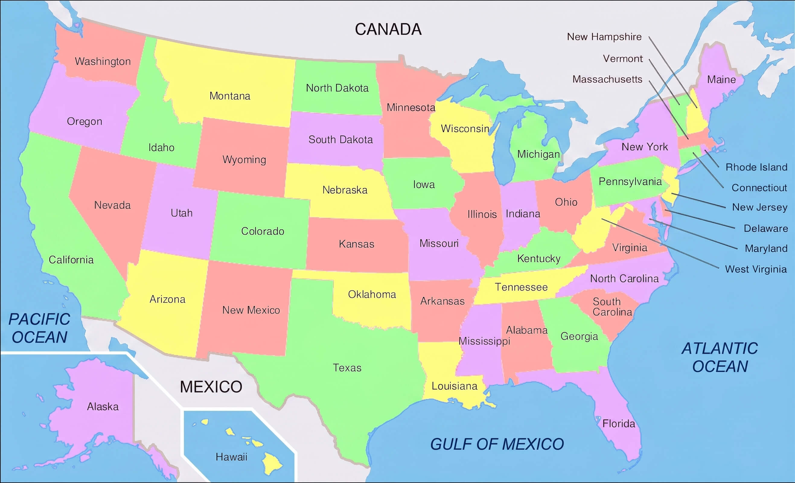 United States map with states North America