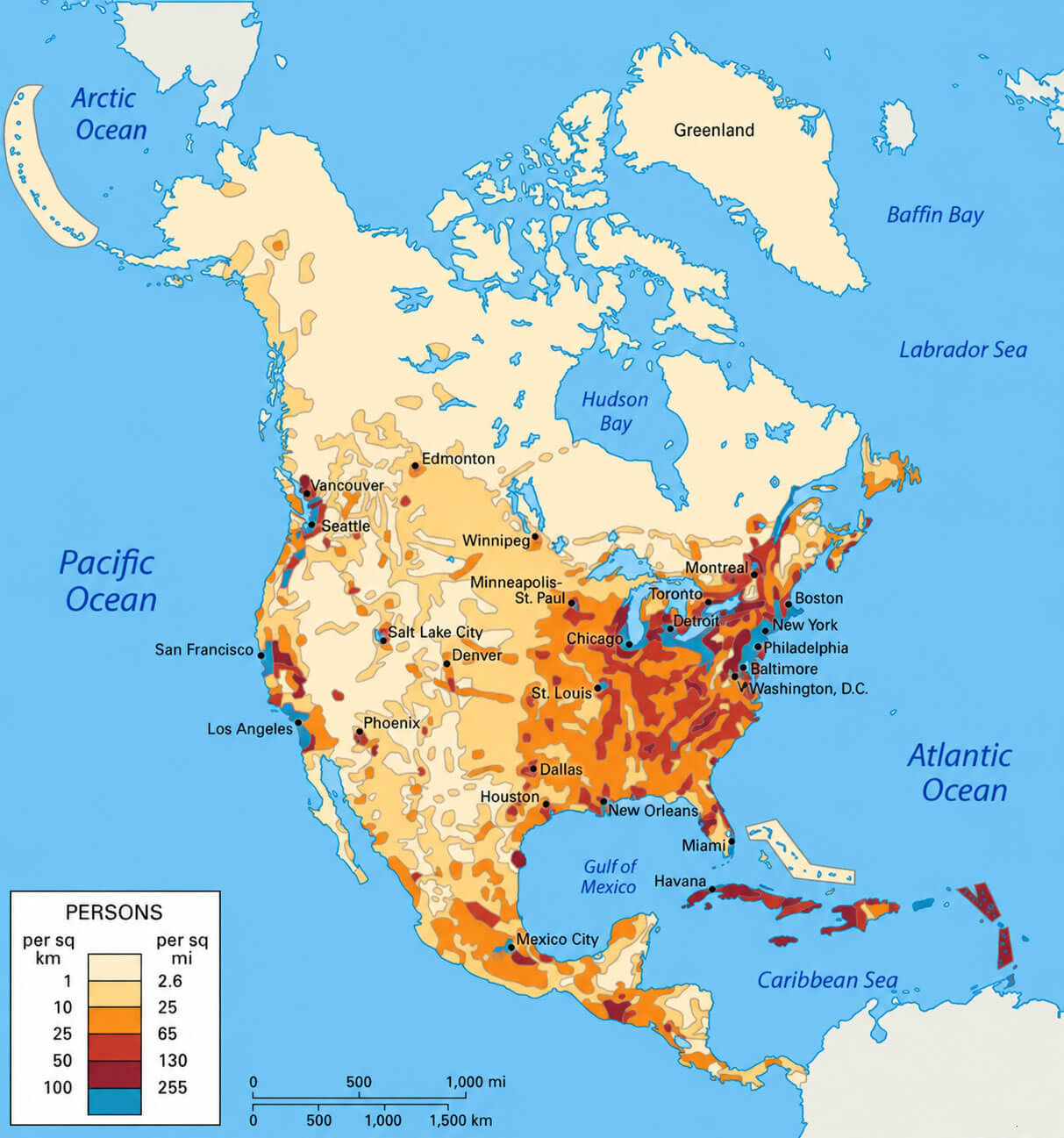 North America Population Density Map