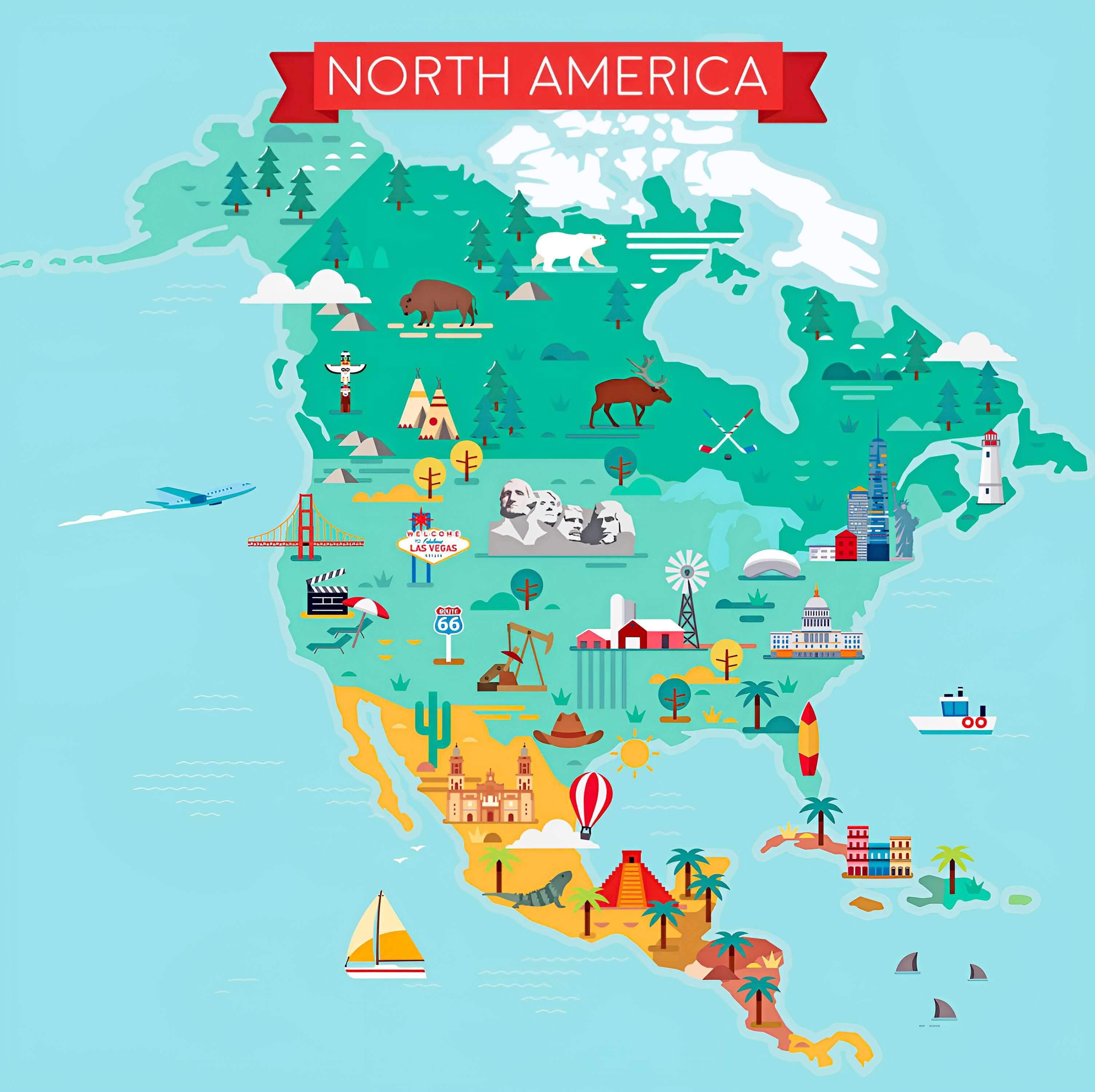 North America travel and tourist attractions map