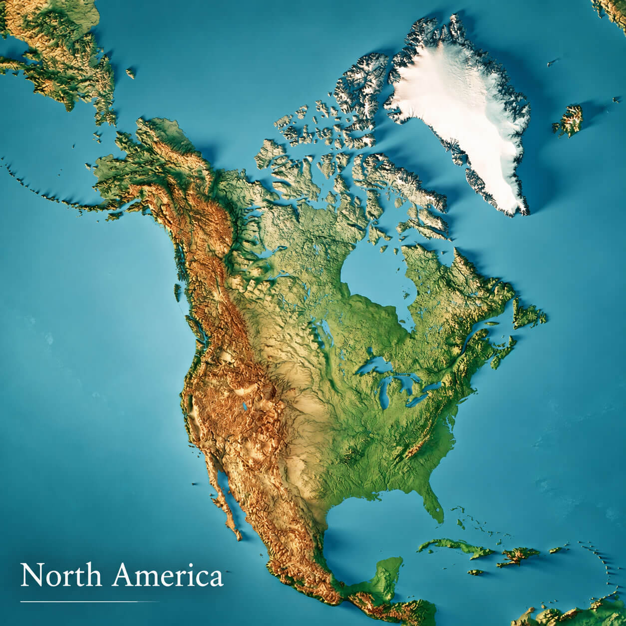 North America Satellite Map 1 North America satellite physical map