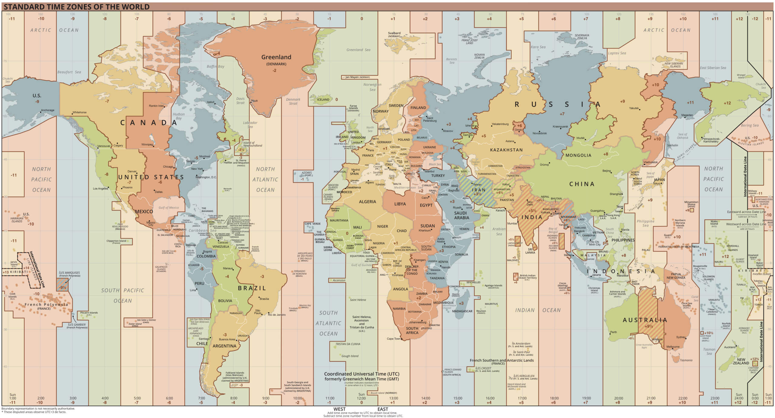 World standard time zones map North America