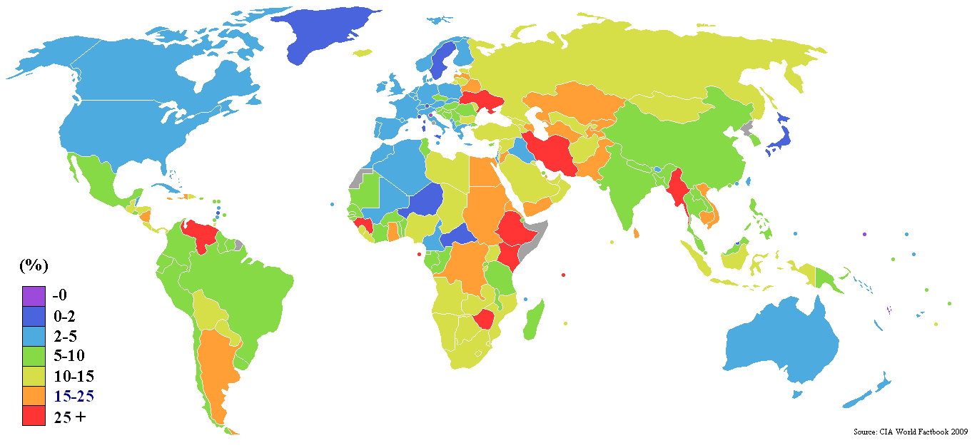 World countries inflation rates map