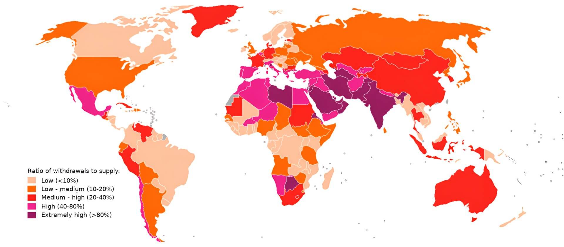 World water scarcity with Blank map 