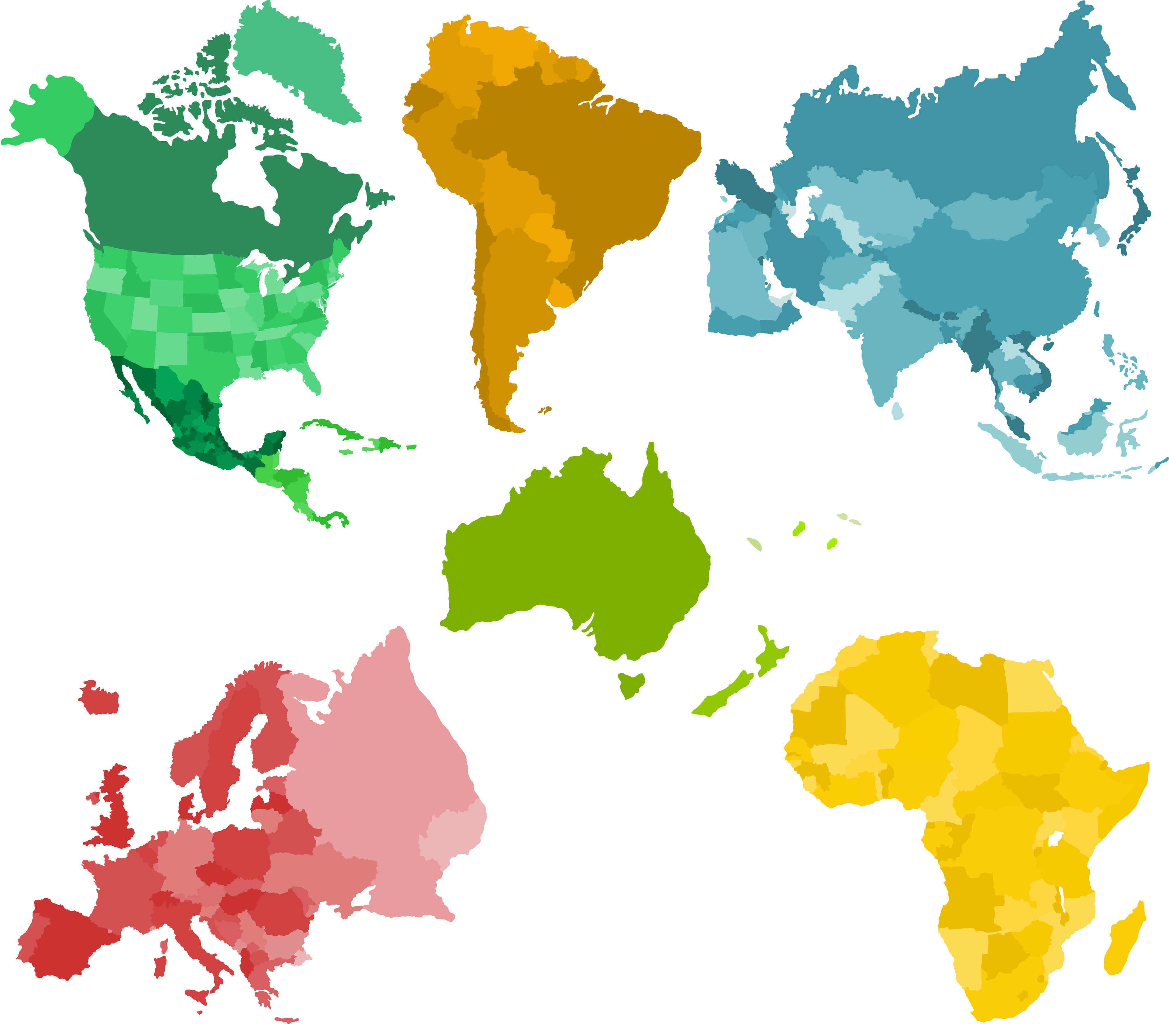 6 Continents World Map