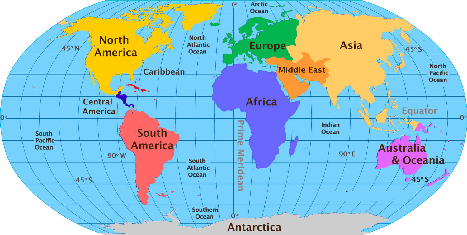 World Continents Map With Antarctica