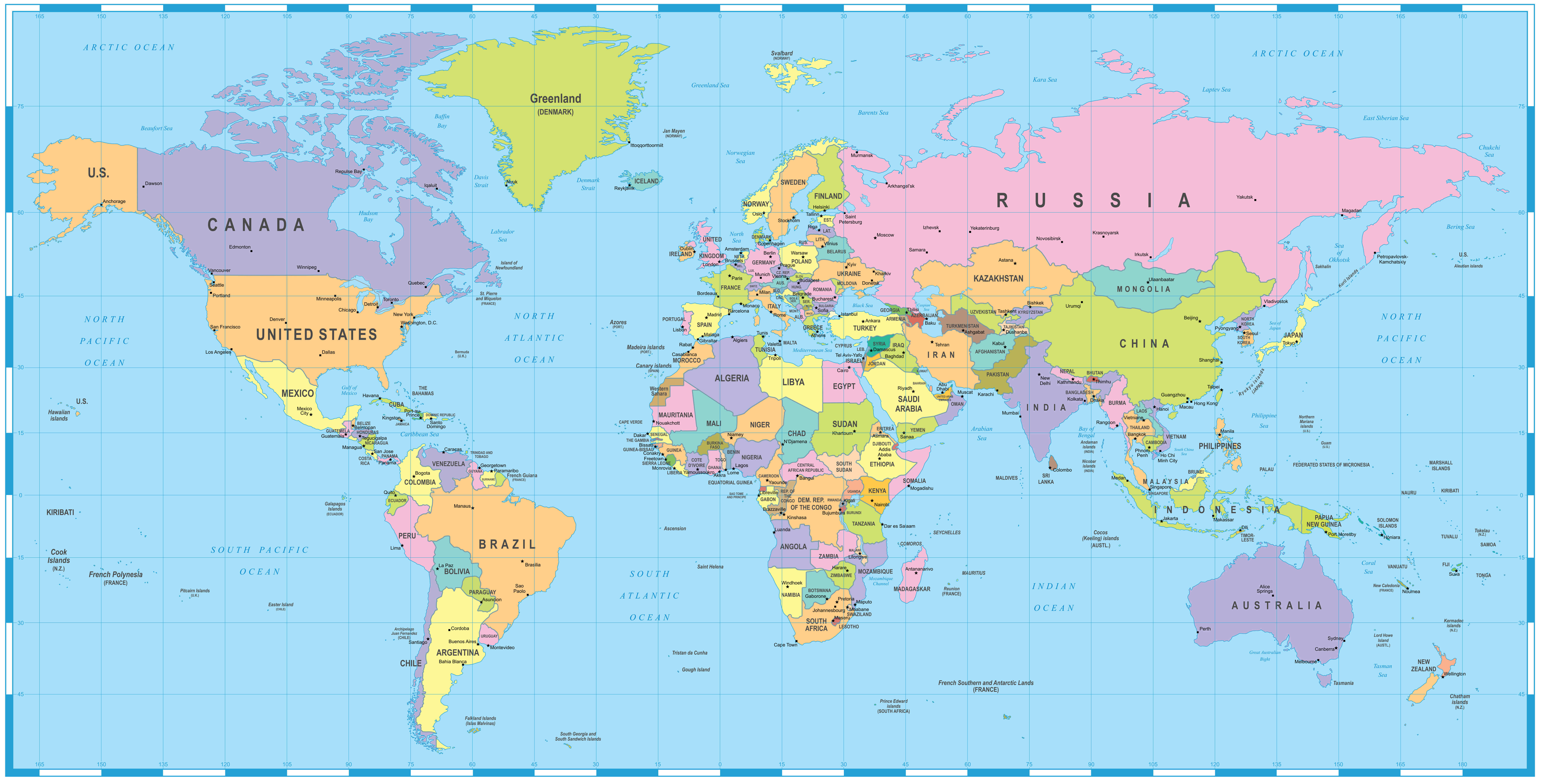 World Maps – Political, Physical, Satellite, Time Zones & Printable Maps 23 World map with countries and capitals